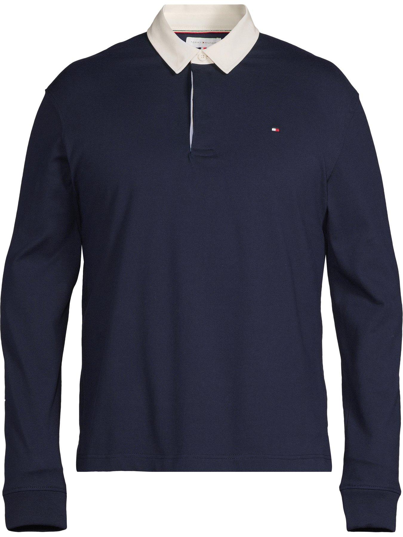 Image 5 of 5 of Tommy Hilfiger Mens Big &amp; Tall Essential Solid Long Sleeve Rugby Polo Shirt - Navy