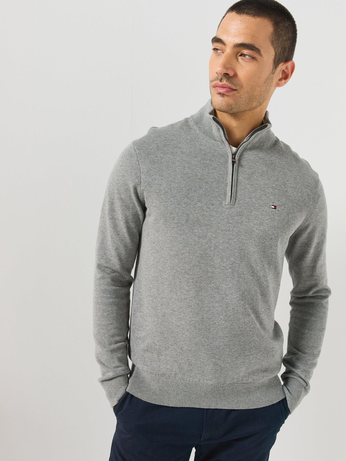 Tommy Hilfiger Grey Quarter-Zip Mock Neck Jumper - M - Image 6