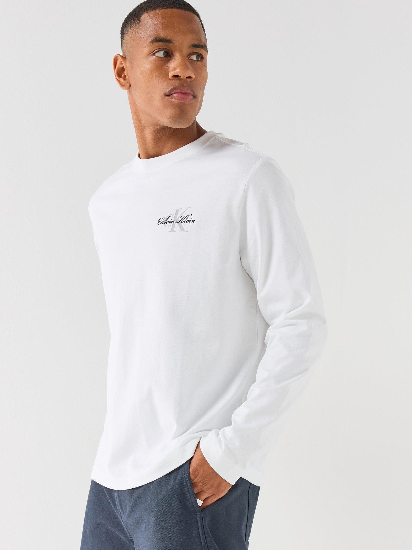 Image 2 of 6 of Calvin Klein Jeans Mens Relaxed Back Graphic Long Sleeve T-Shirt - White