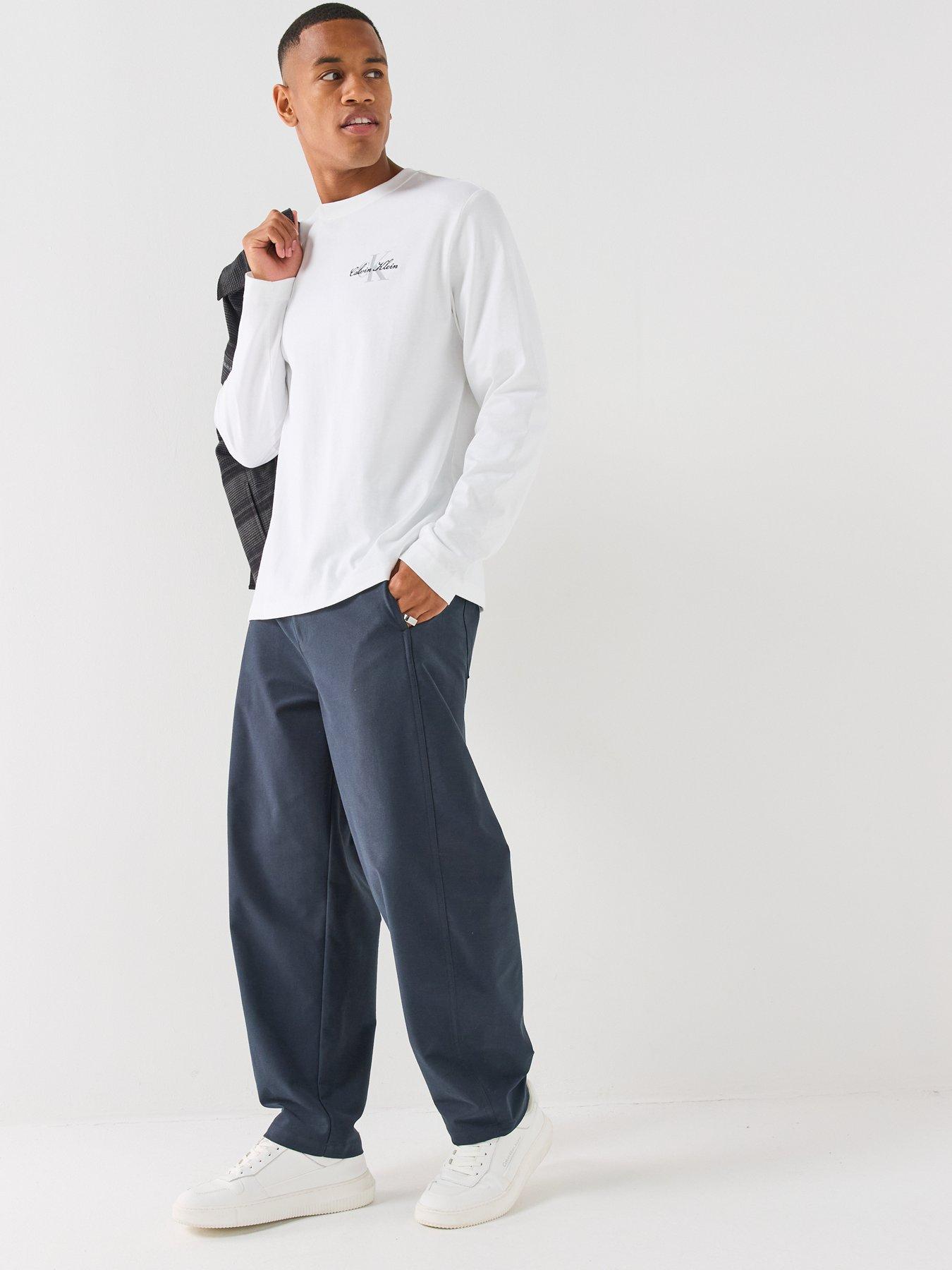 Image 3 of 6 of Calvin Klein Jeans Mens Relaxed Back Graphic Long Sleeve T-Shirt - White