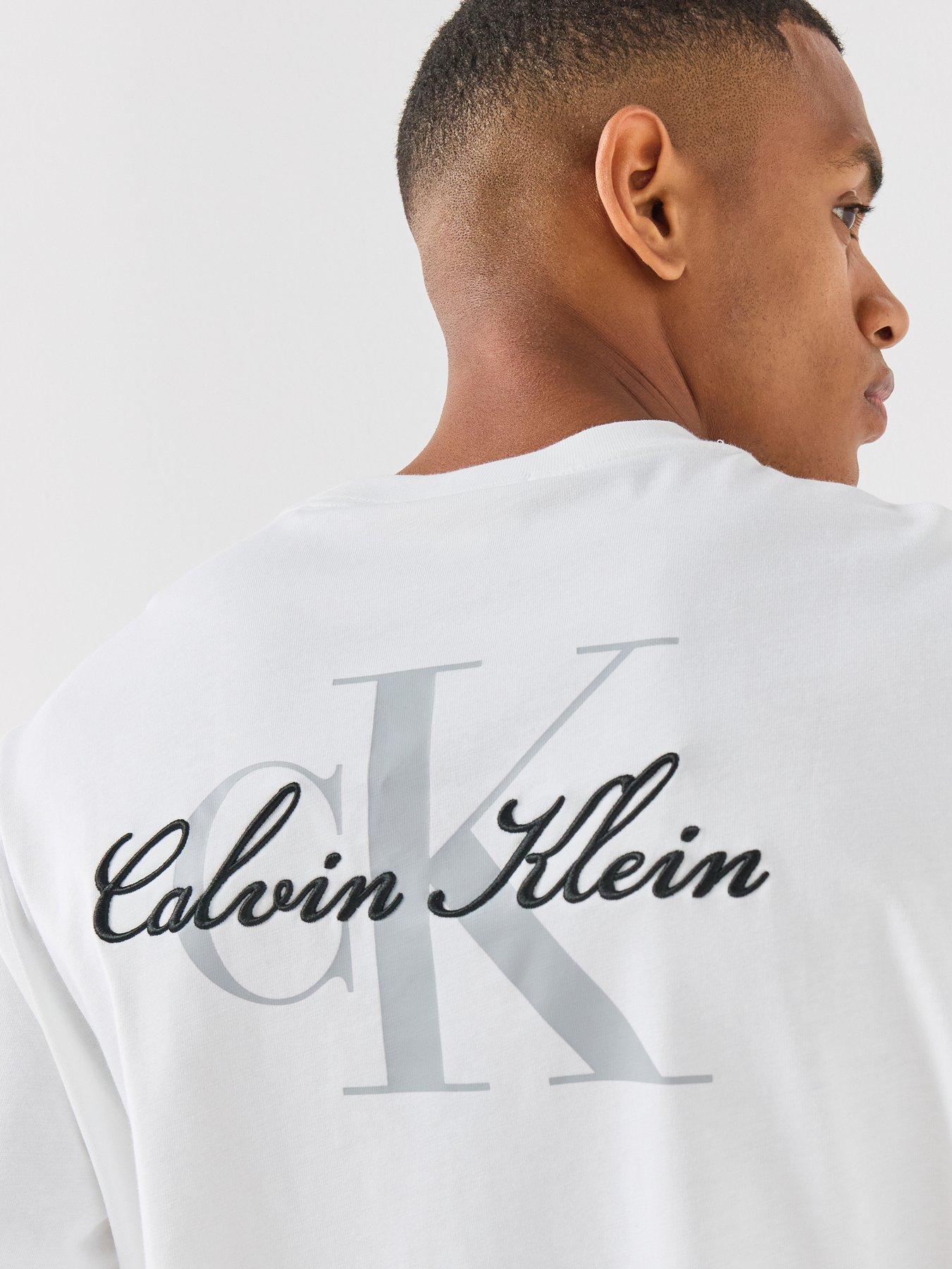 Image 4 of 6 of Calvin Klein Jeans Mens Relaxed Back Graphic Long Sleeve T-Shirt - White