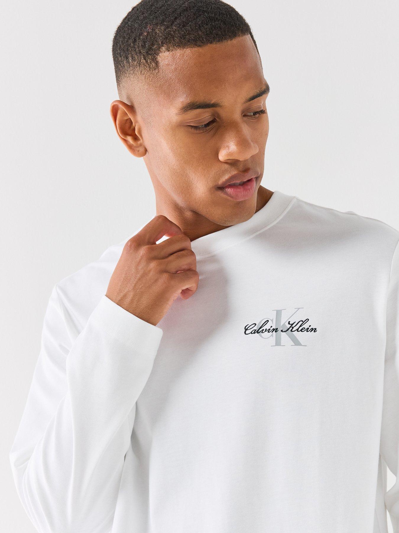 Image 5 of 6 of Calvin Klein Jeans Mens Relaxed Back Graphic Long Sleeve T-Shirt - White