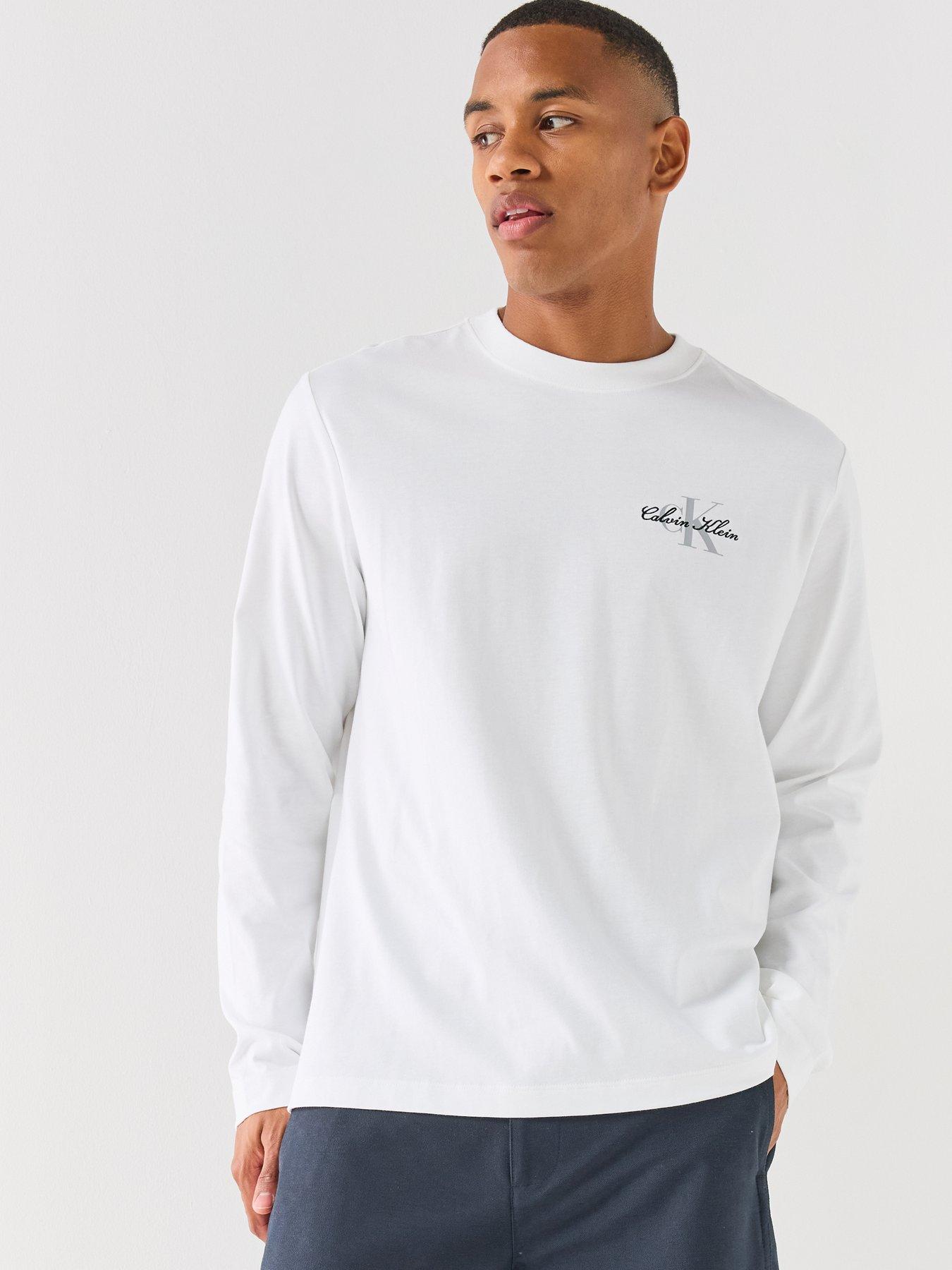 Image 6 of 6 of Calvin Klein Jeans Mens Relaxed Back Graphic Long Sleeve T-Shirt - White