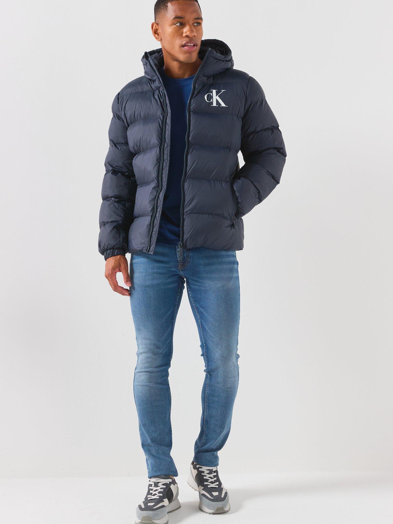 Image 3 of 6 of Calvin Klein Jeans Mens Hooded Two-Way Zip Padded Jacket - Navy