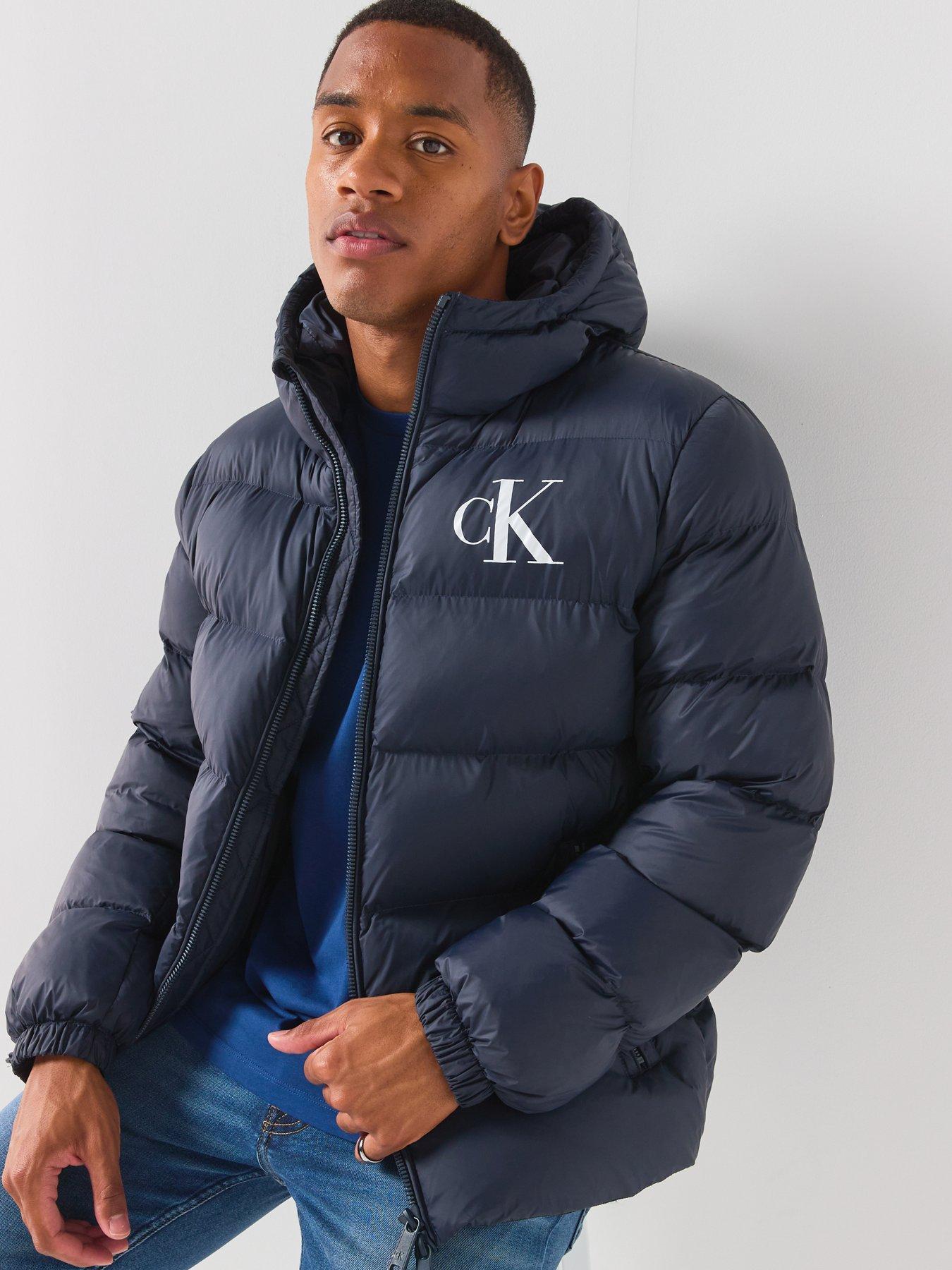 Image 4 of 6 of Calvin Klein Jeans Mens Hooded Two-Way Zip Padded Jacket - Navy