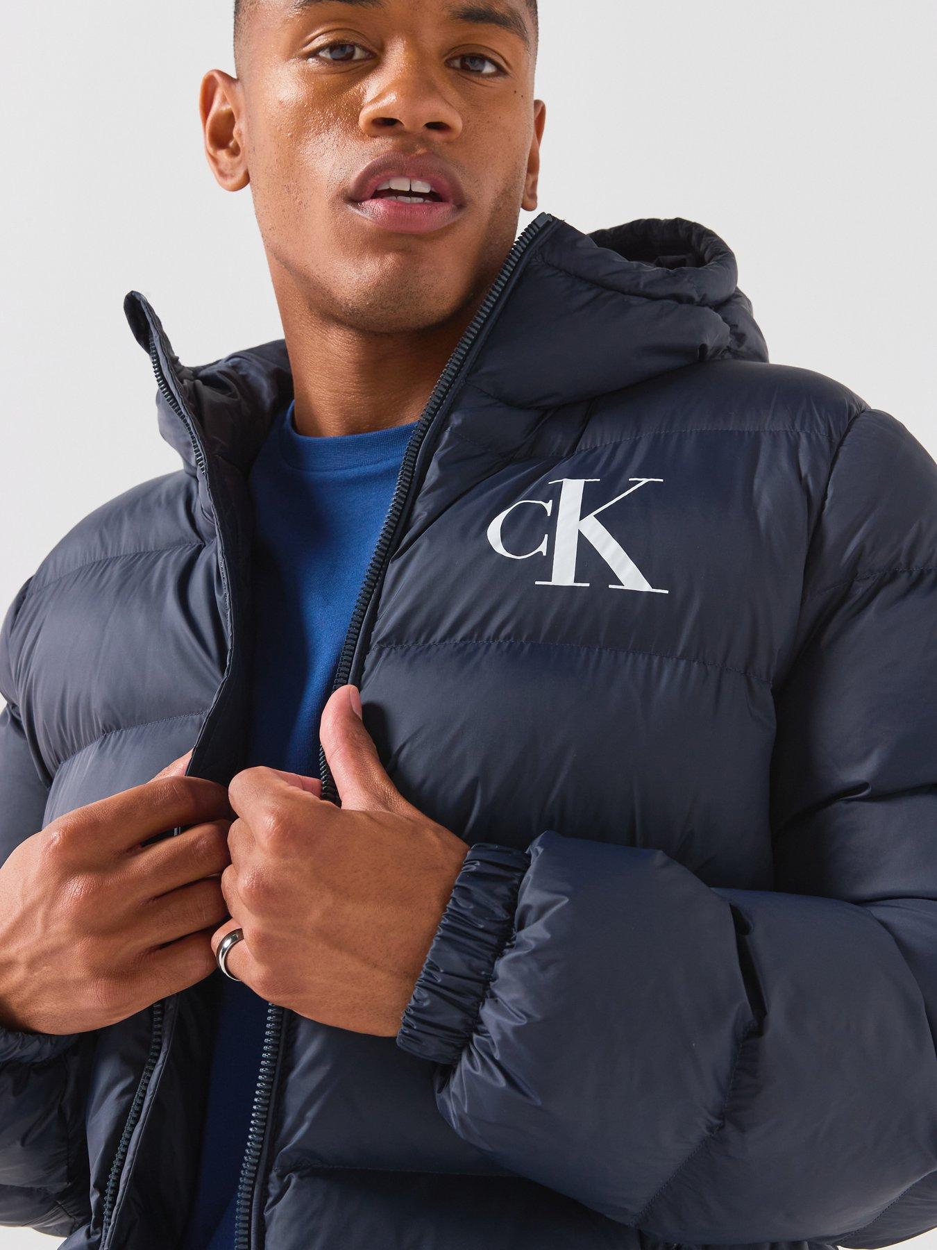 Image 5 of 6 of Calvin Klein Jeans Mens Hooded Two-Way Zip Padded Jacket - Navy