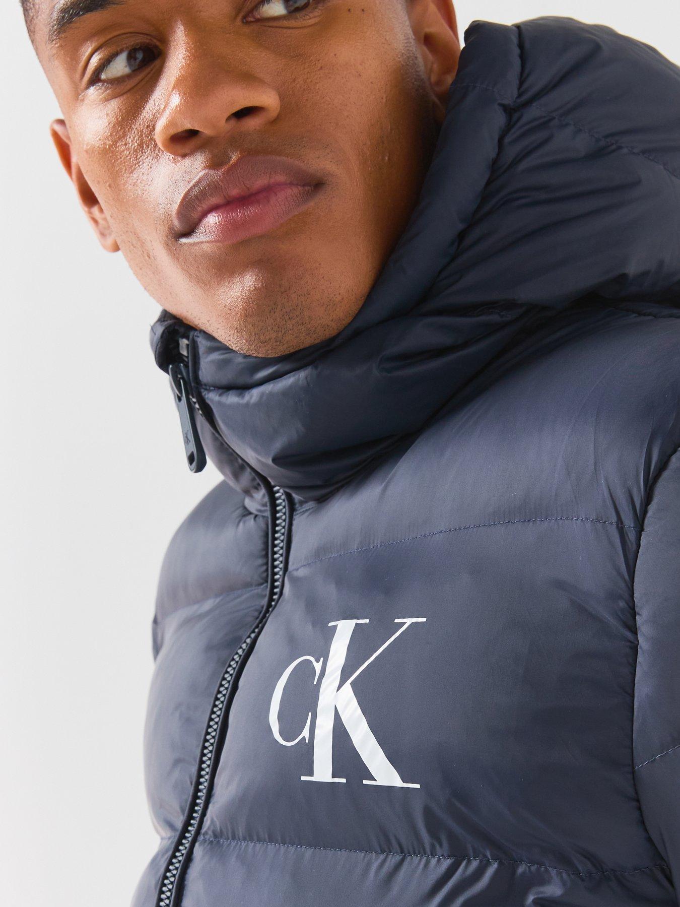 Image 6 of 6 of Calvin Klein Jeans Mens Hooded Two-Way Zip Padded Jacket - Navy