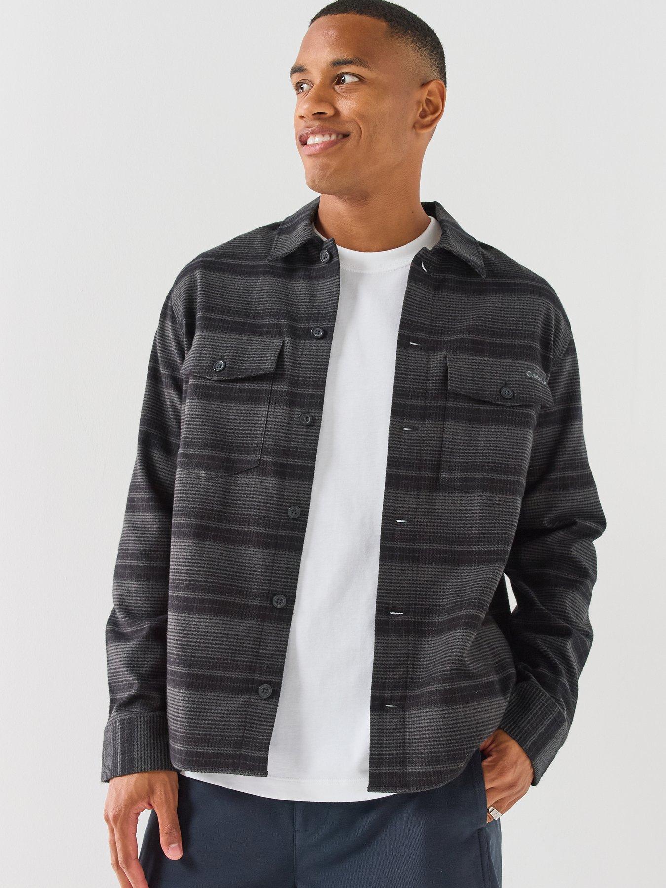 Image 1 of 5 of Calvin Klein Jeans Mens Checked Button-Through Overshirt - Black