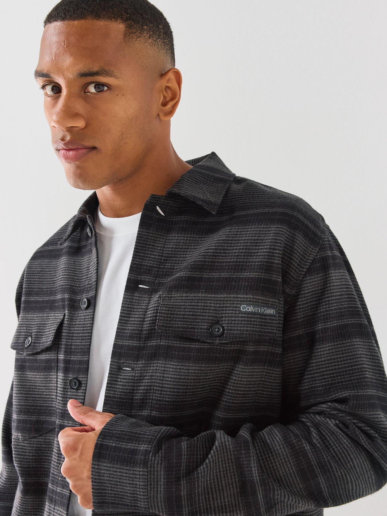 Image 4 of 5 of Calvin Klein Jeans Mens Checked Button-Through Overshirt - Black