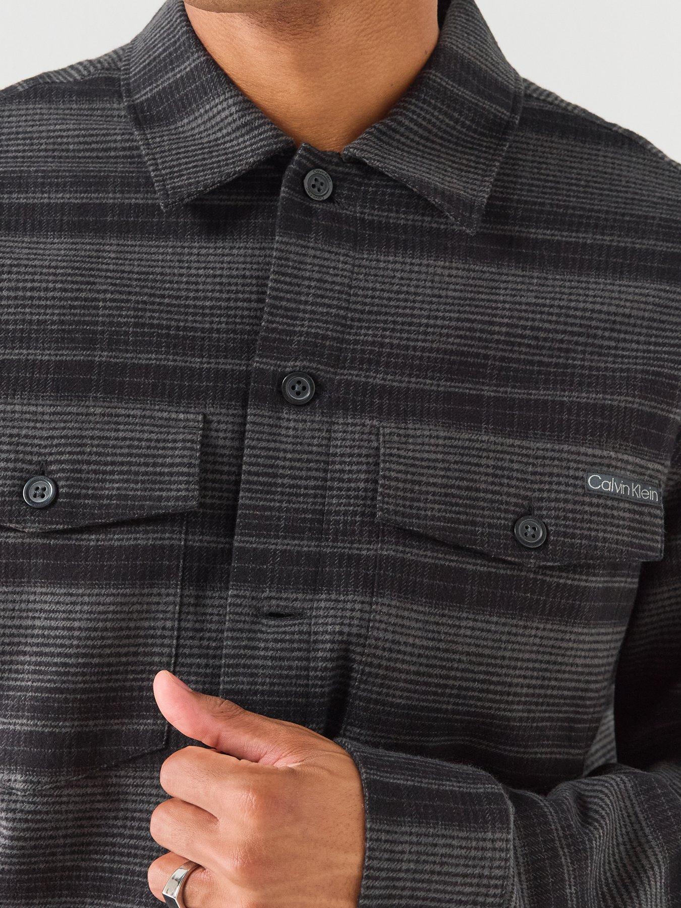 Image 5 of 5 of Calvin Klein Jeans Mens Checked Button-Through Overshirt - Black