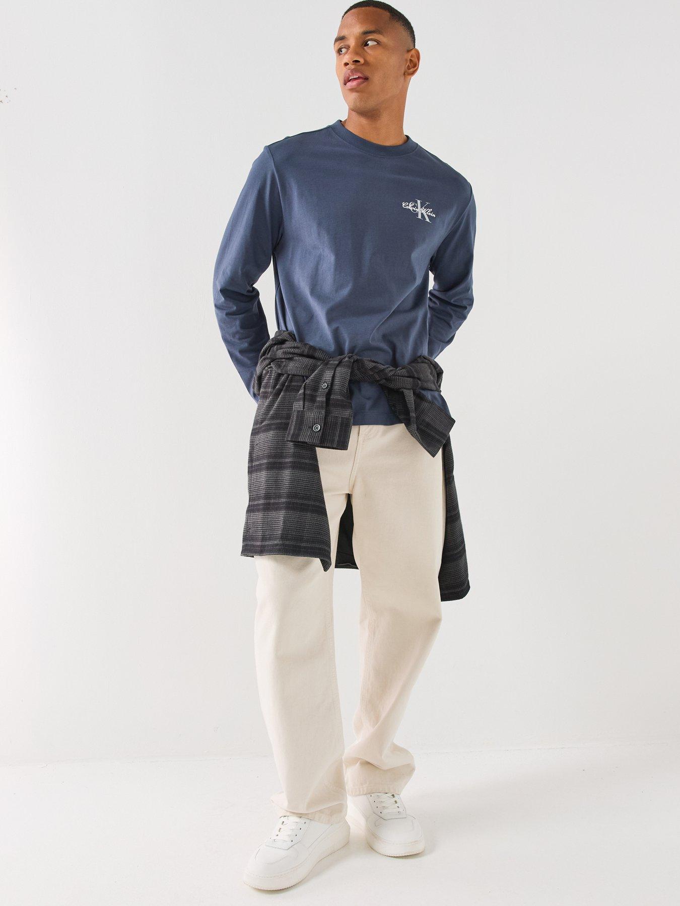 Image 3 of 6 of Calvin Klein Jeans Mens Relaxed Back Graphic Long Sleeve T-Shirt - Blue