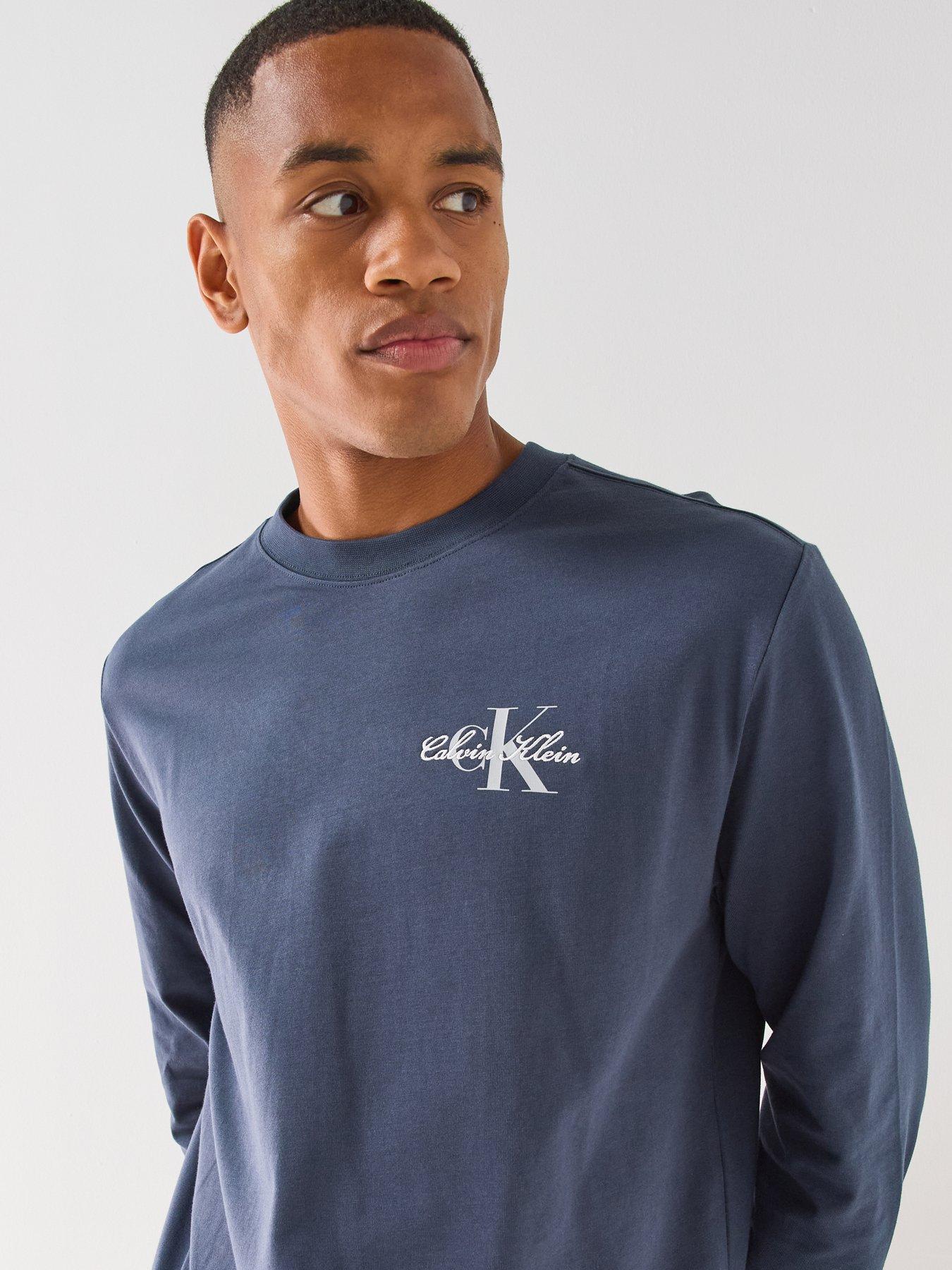 Image 4 of 6 of Calvin Klein Jeans Mens Relaxed Back Graphic Long Sleeve T-Shirt - Blue