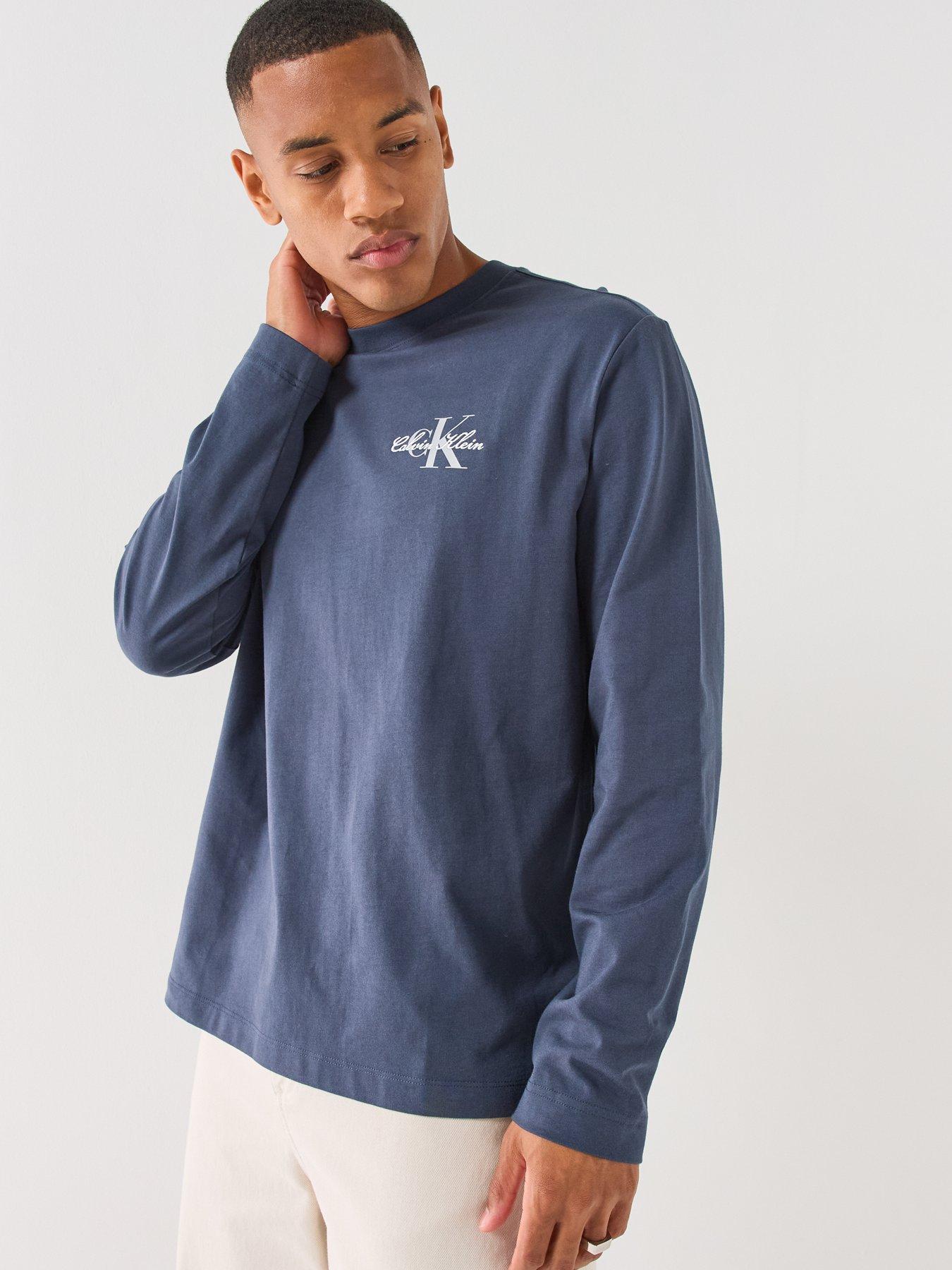 Image 5 of 6 of Calvin Klein Jeans Mens Relaxed Back Graphic Long Sleeve T-Shirt - Blue