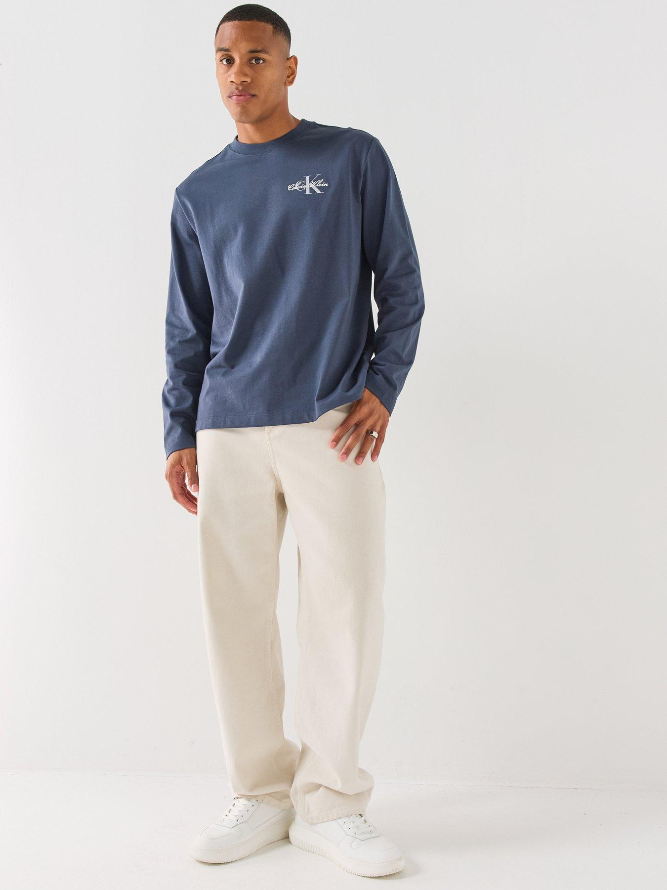 Image 6 of 6 of Calvin Klein Jeans Mens Relaxed Back Graphic Long Sleeve T-Shirt - Blue