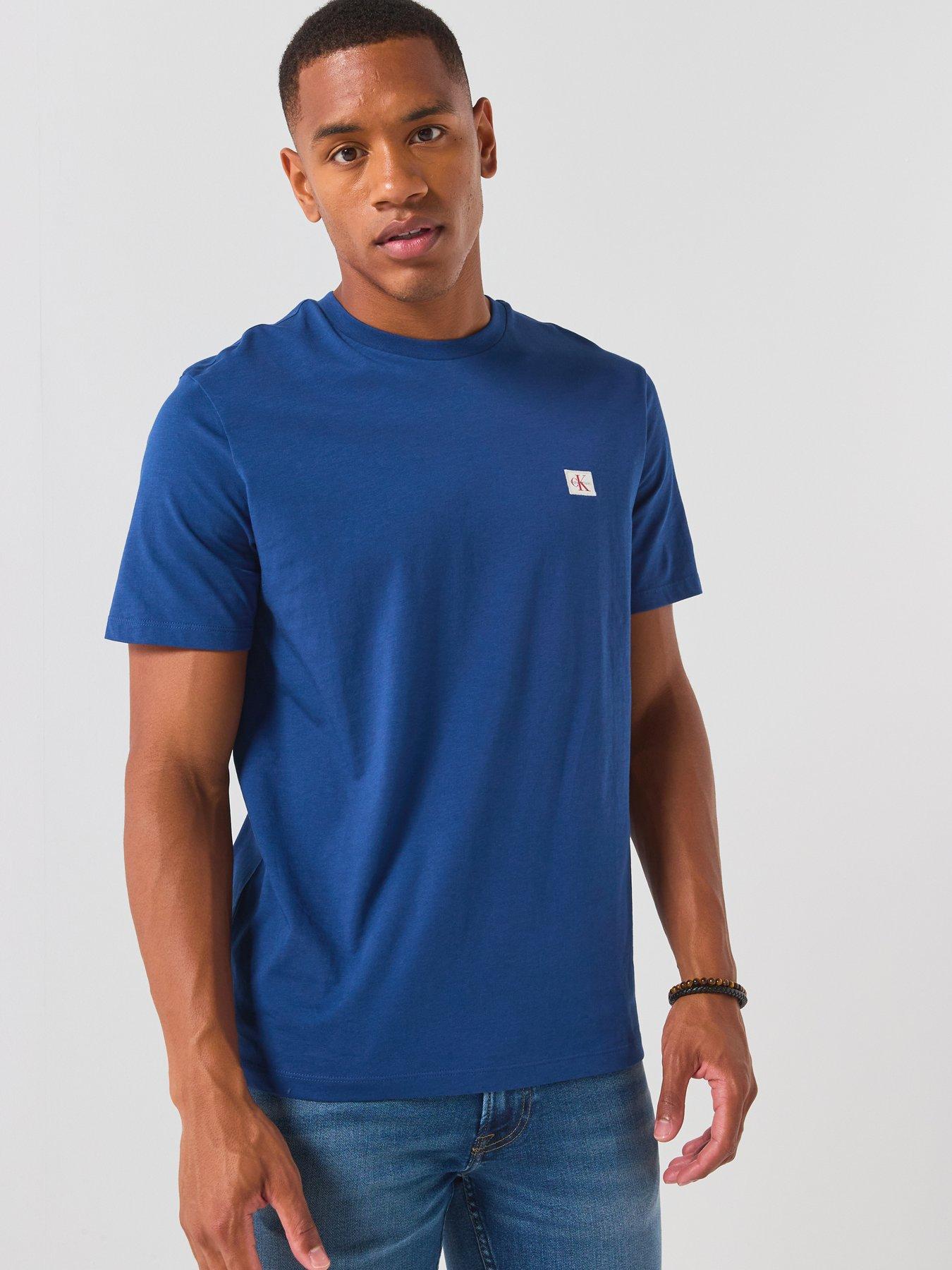Calvin Klein Jeans Left Chest Woven Badge T-shirt, Blue, Size L, Men