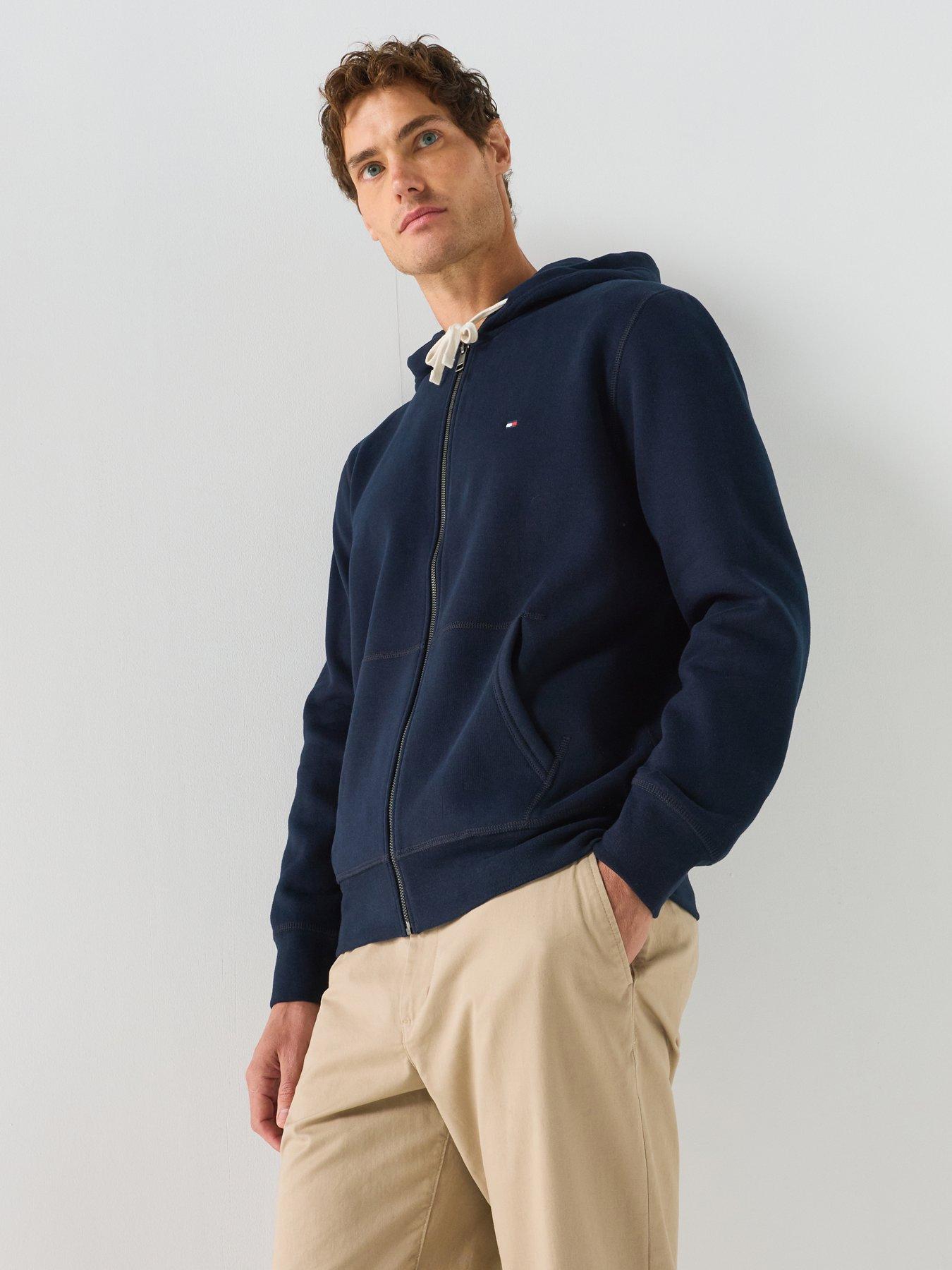 Tommy Hilfiger Flag Embroidery Fleece Zip-Through Hoodie, Navy, Size L, Men