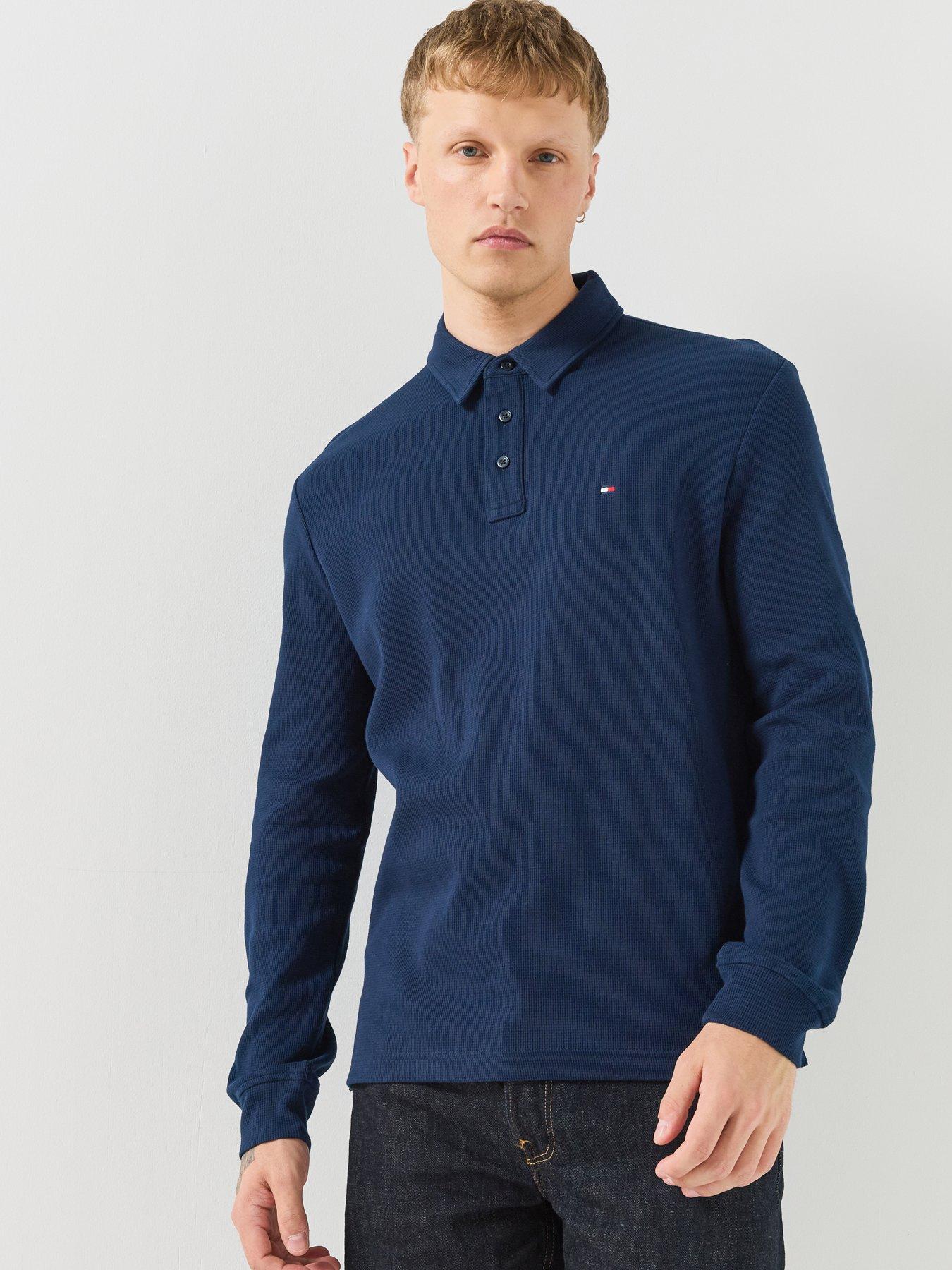 Tommy Hilfiger Mens Waffle Knit Long Sleeve Polo Shirt, Navy, Size S, Men