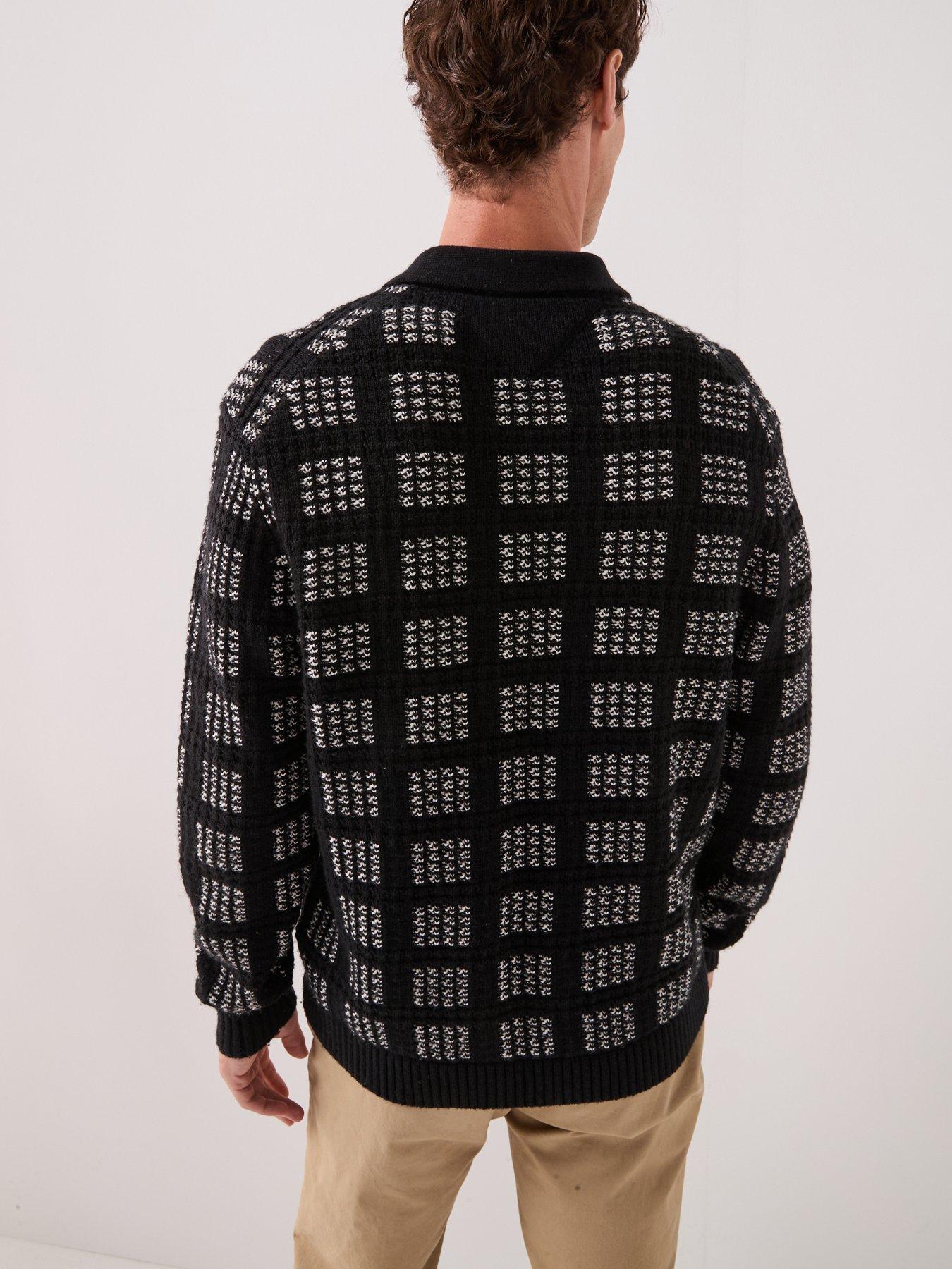 Image 2 of 6 of Tommy Hilfiger Mens Button-Up Textured Check Knitted Cardigan - Black