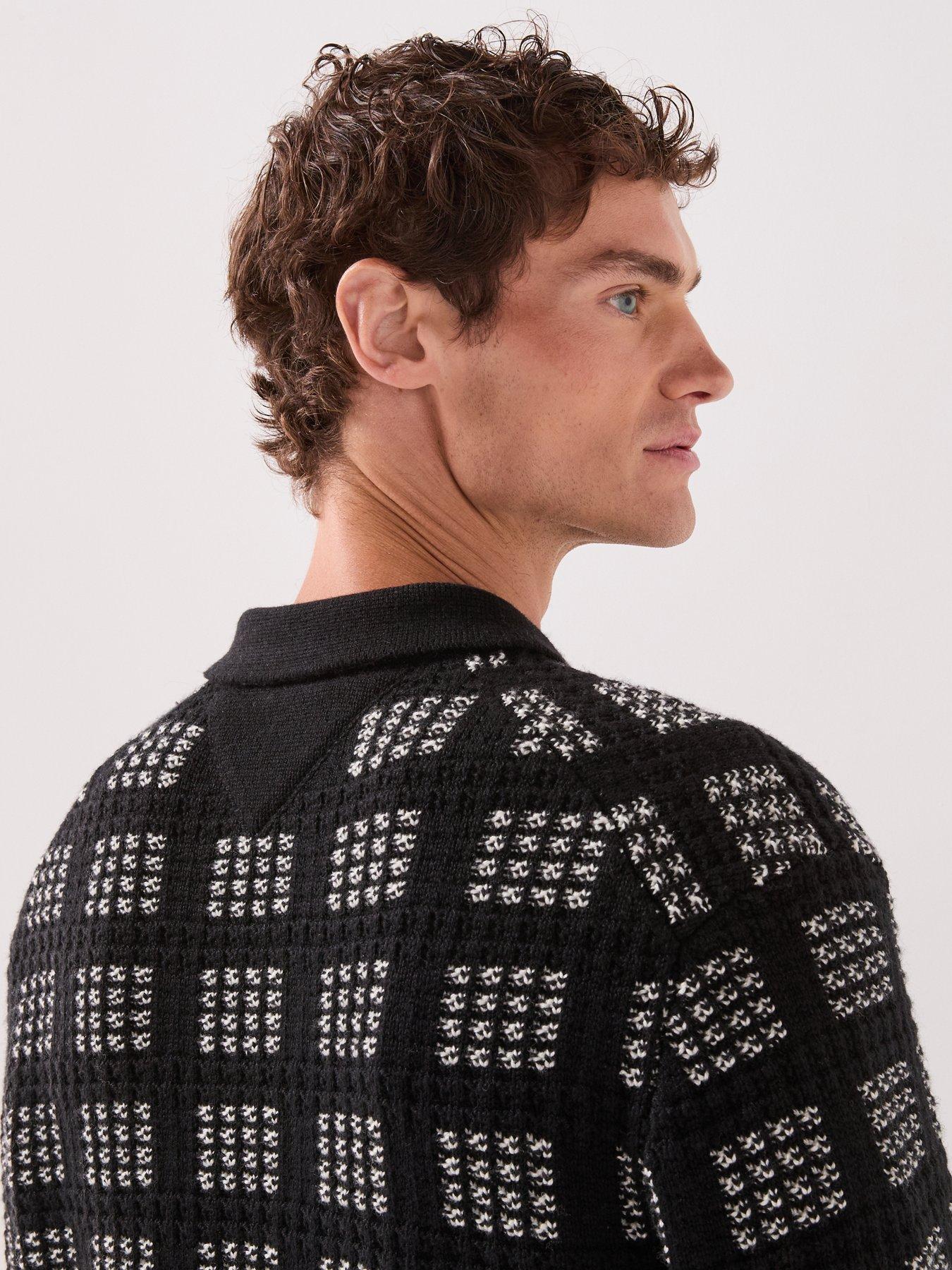Image 5 of 6 of Tommy Hilfiger Mens Button-Up Textured Check Knitted Cardigan - Black