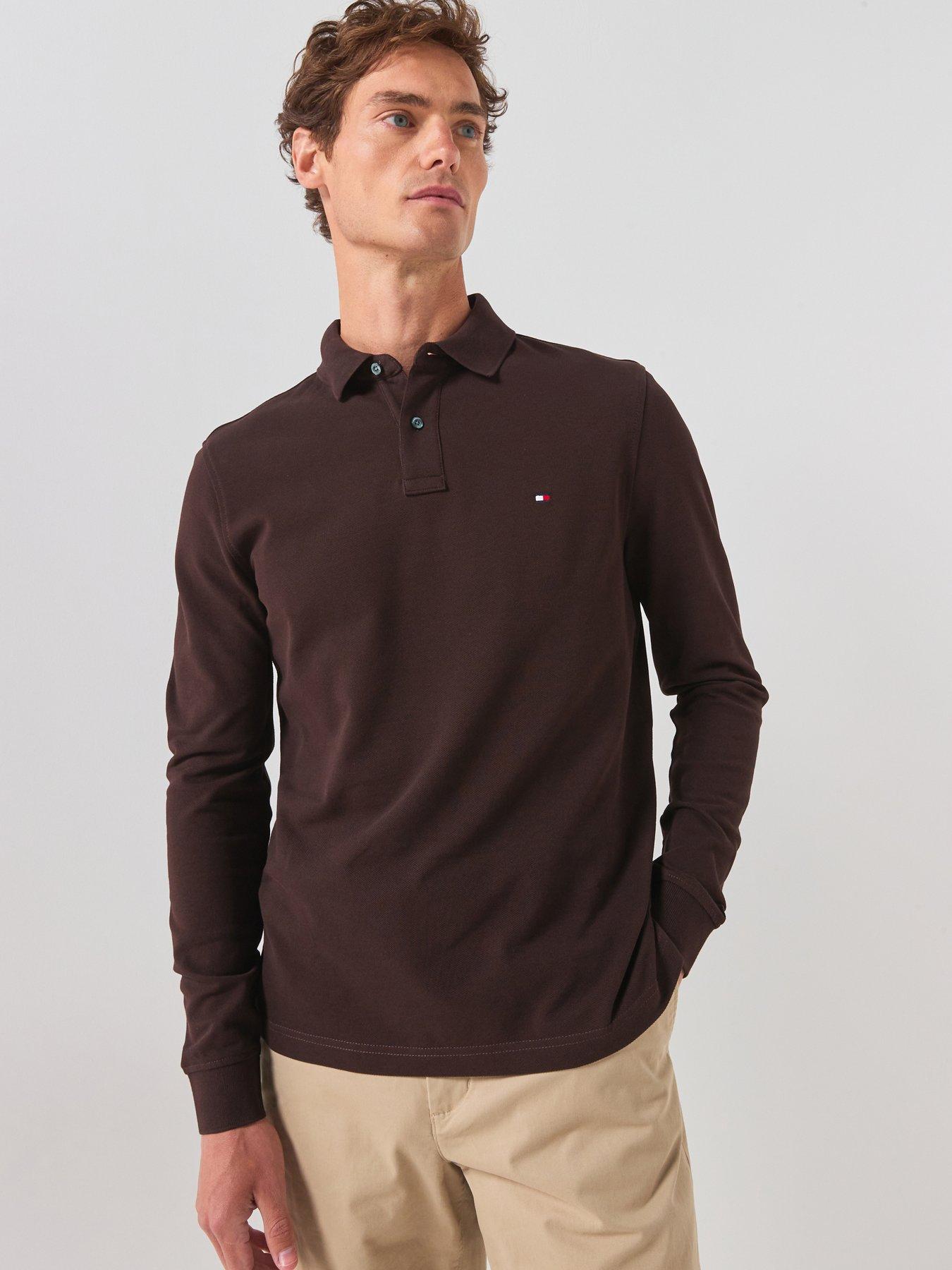 Tommy Hilfiger 1985 Regular Fit Long Sleeve Polo Shirt, Brown, Size Xl, Men
