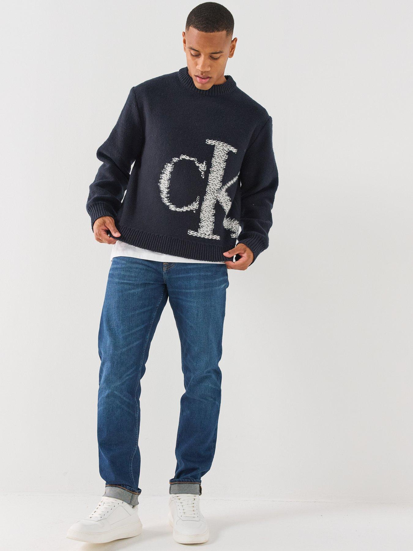 Image 3 of 5 of Calvin Klein Jeans Mens Monogram Crew Neck Knitted Jumper - Black