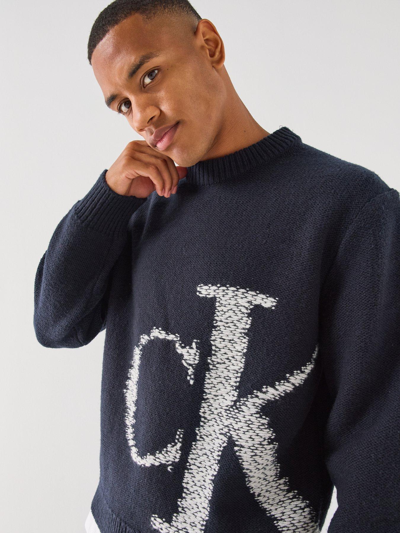 Image 4 of 5 of Calvin Klein Jeans Mens Monogram Crew Neck Knitted Jumper - Black