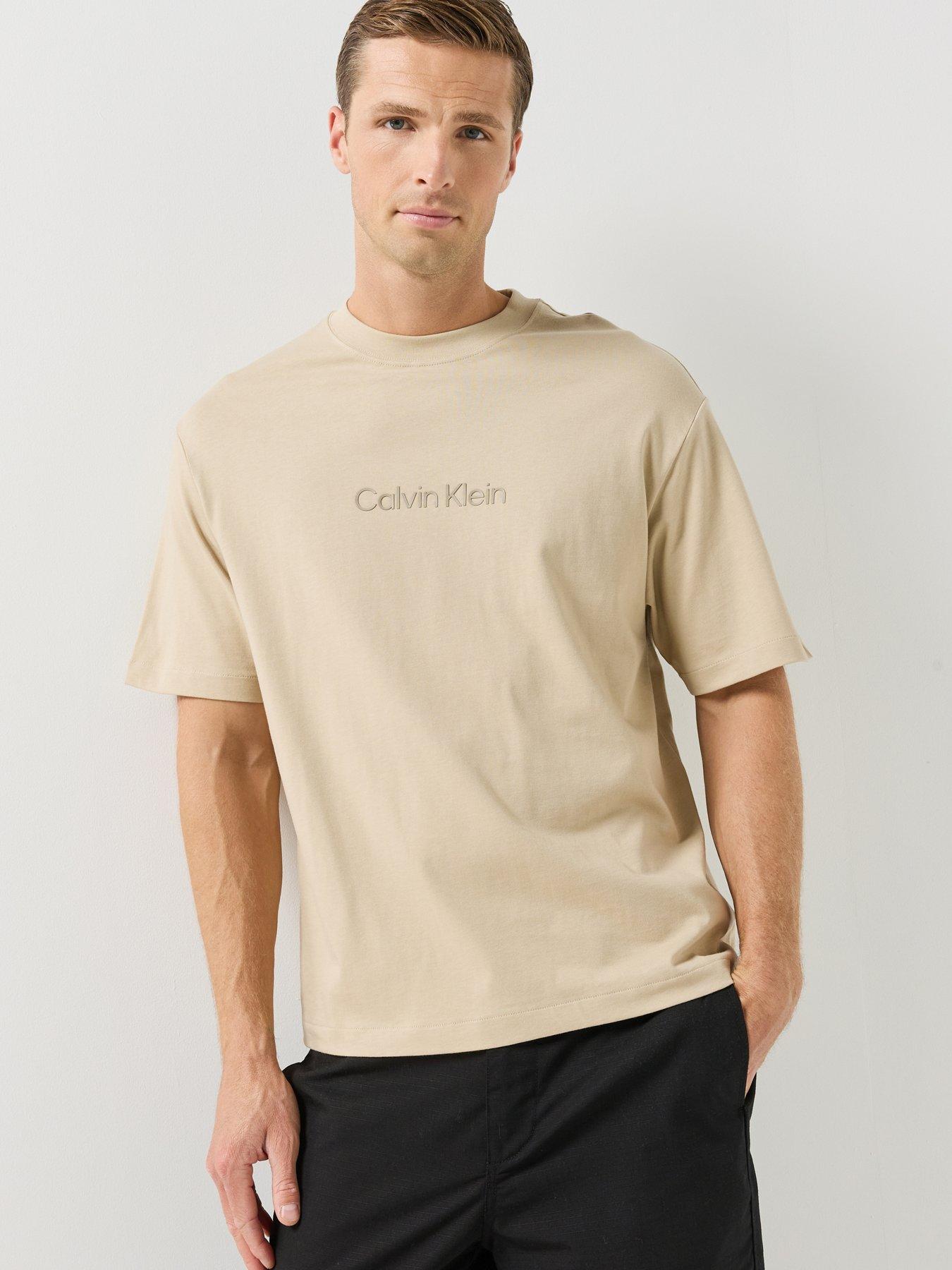 Image 1 of 6 of Calvin Klein Mens Logo Crew Neck T-Shirt - Beige