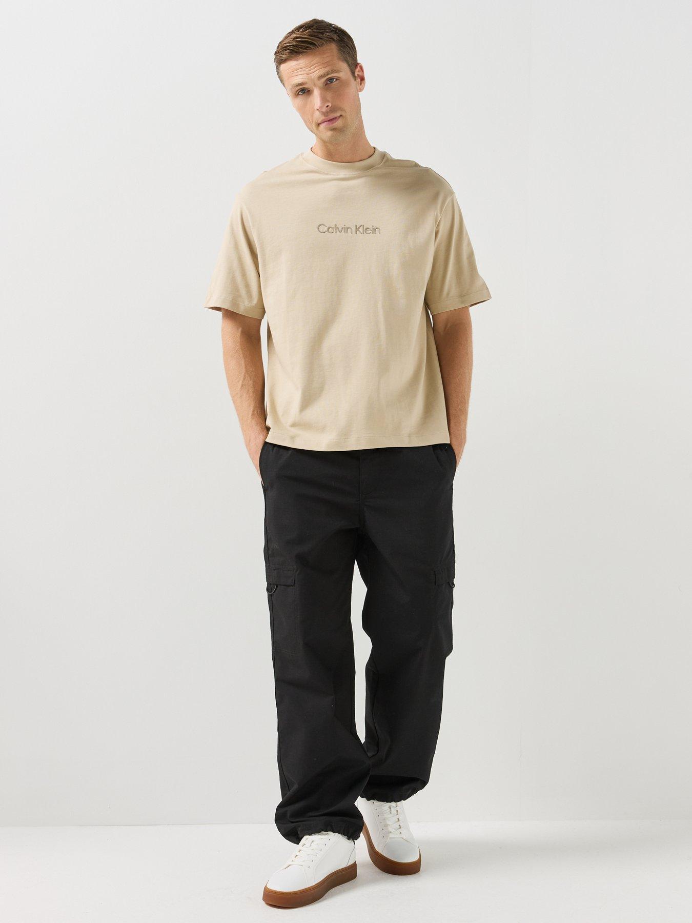 Image 3 of 6 of Calvin Klein Mens Logo Crew Neck T-Shirt - Beige