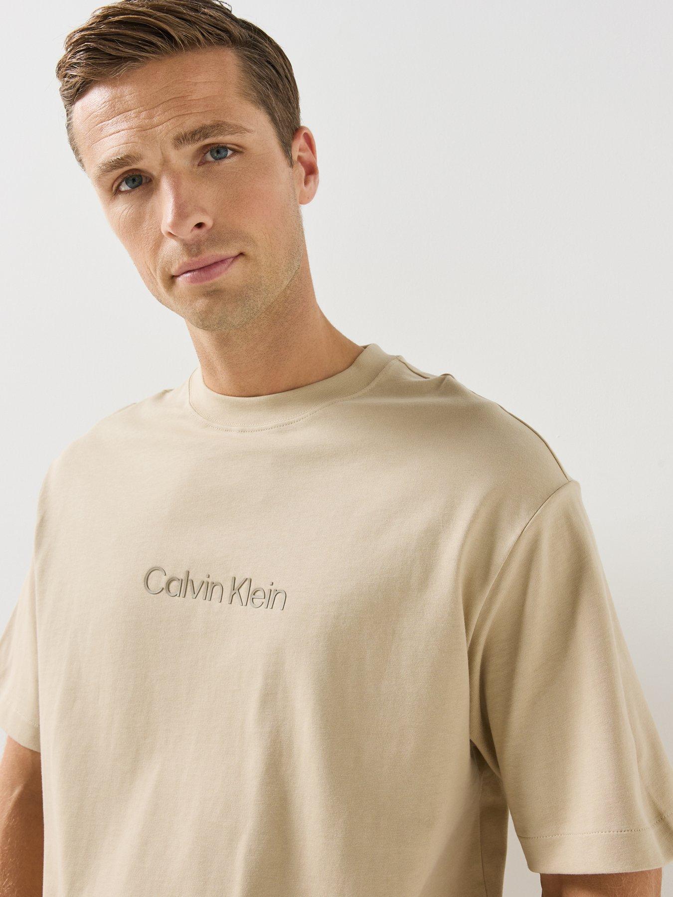 Image 4 of 6 of Calvin Klein Mens Logo Crew Neck T-Shirt - Beige
