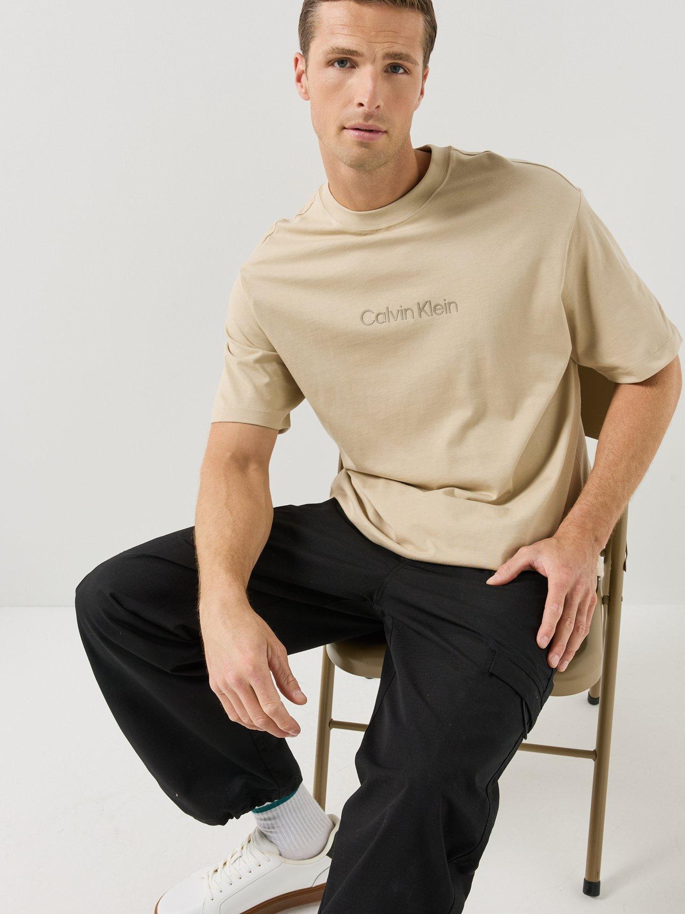 Image 6 of 6 of Calvin Klein Mens Logo Crew Neck T-Shirt - Beige