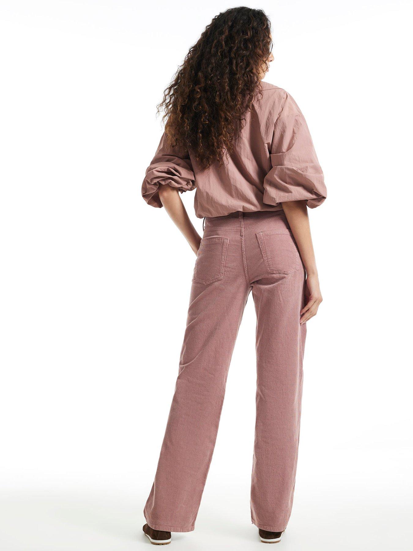 Image 2 of 6 of River Island Relaxed High Rise Corduroy Straight Jeans - Pink