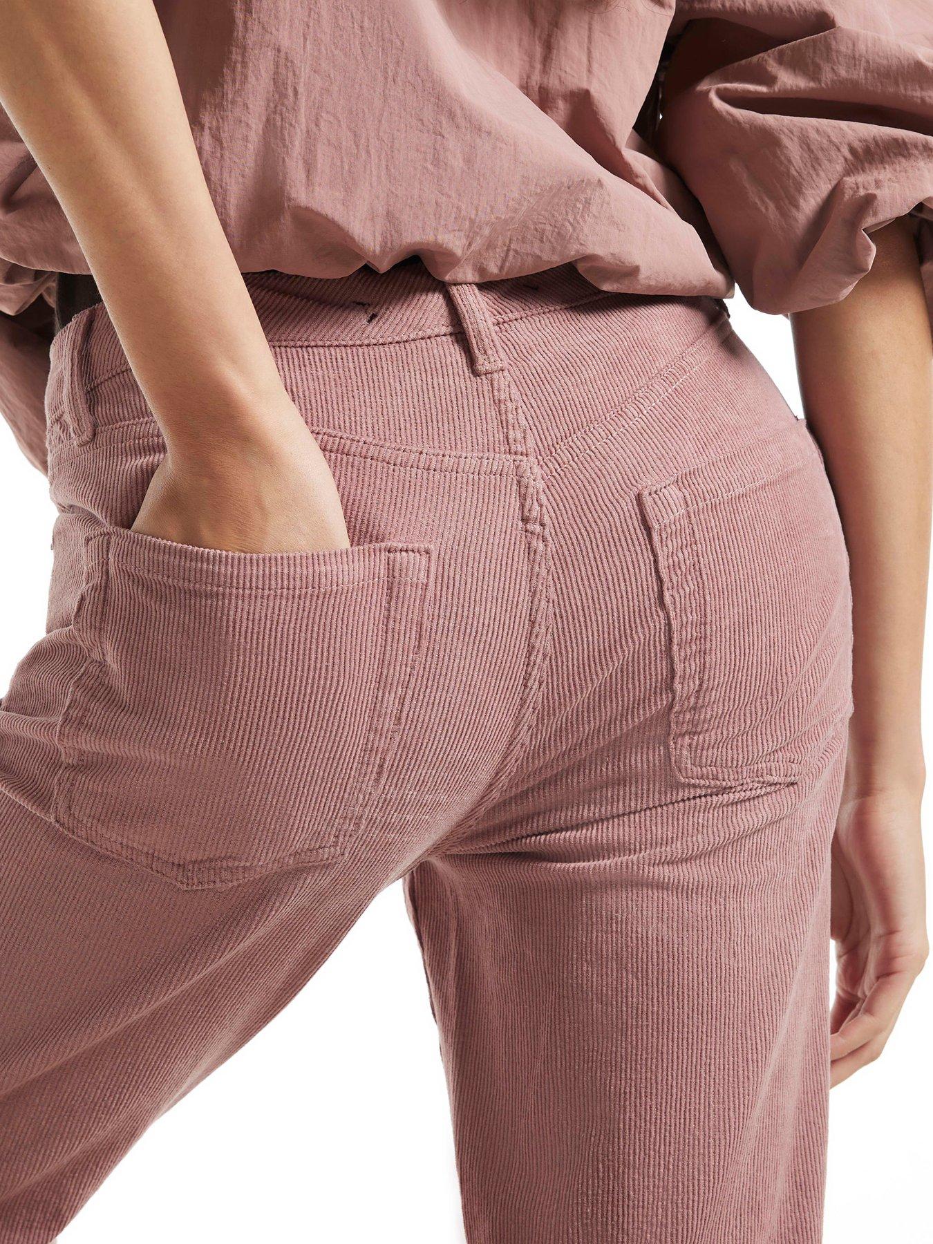 Image 4 of 6 of River Island Relaxed High Rise Corduroy Straight Jeans - Pink