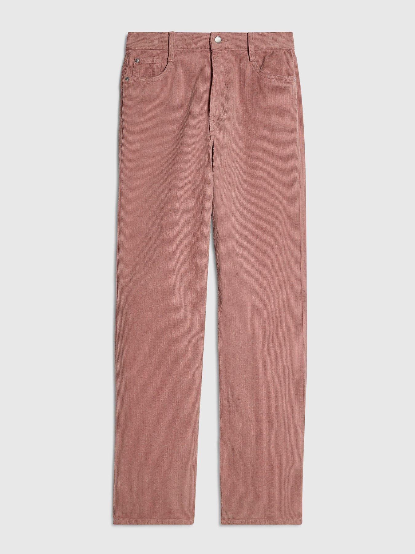 Image 5 of 6 of River Island Relaxed High Rise Corduroy Straight Jeans - Pink
