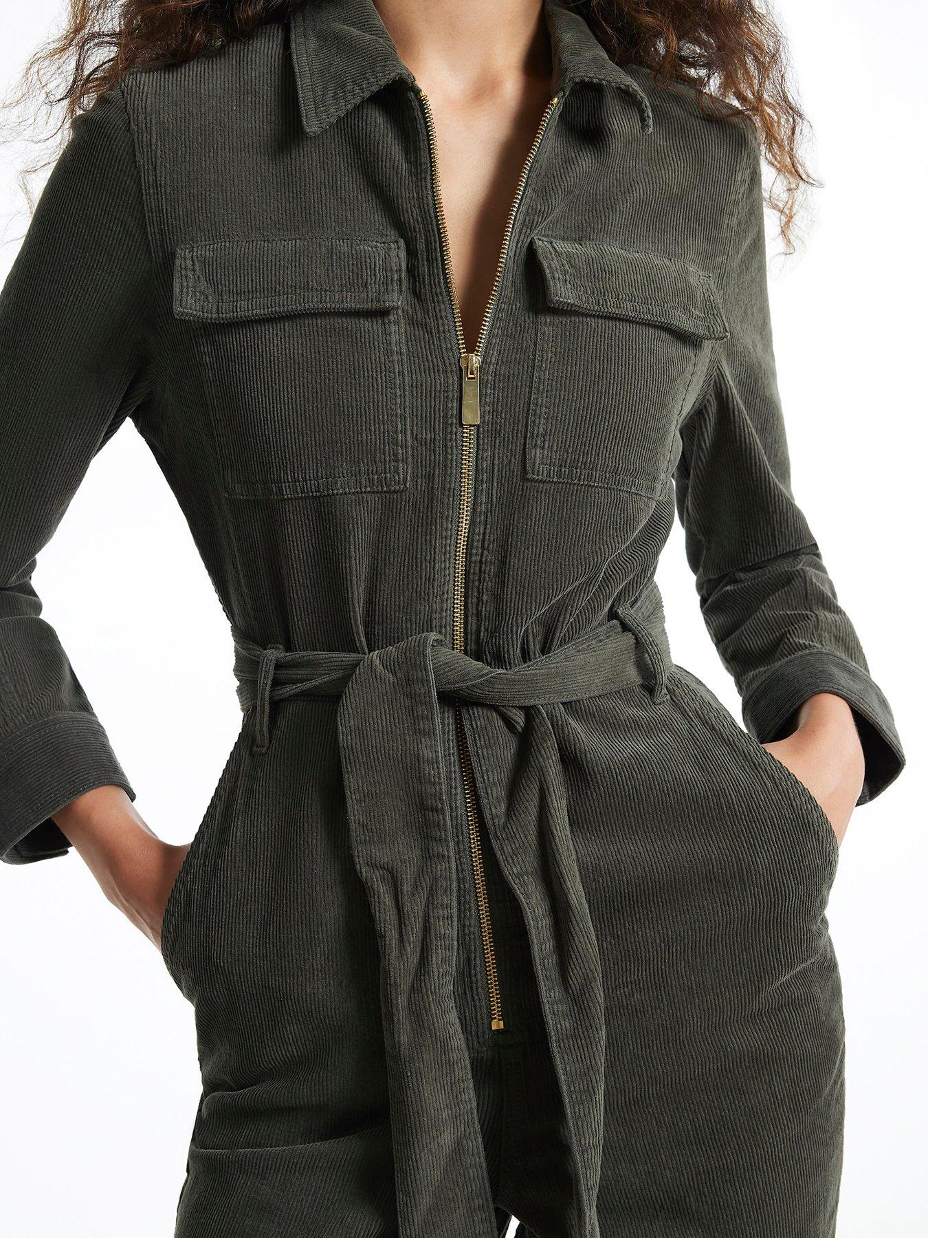 Image 4 of 5 of River Island Womens Lulu Belted Zip Front Jumpsuit - Green