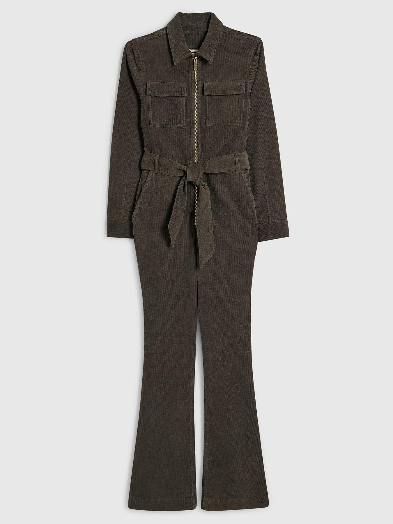 Image 5 of 5 of River Island Womens Lulu Belted Zip Front Jumpsuit - Green