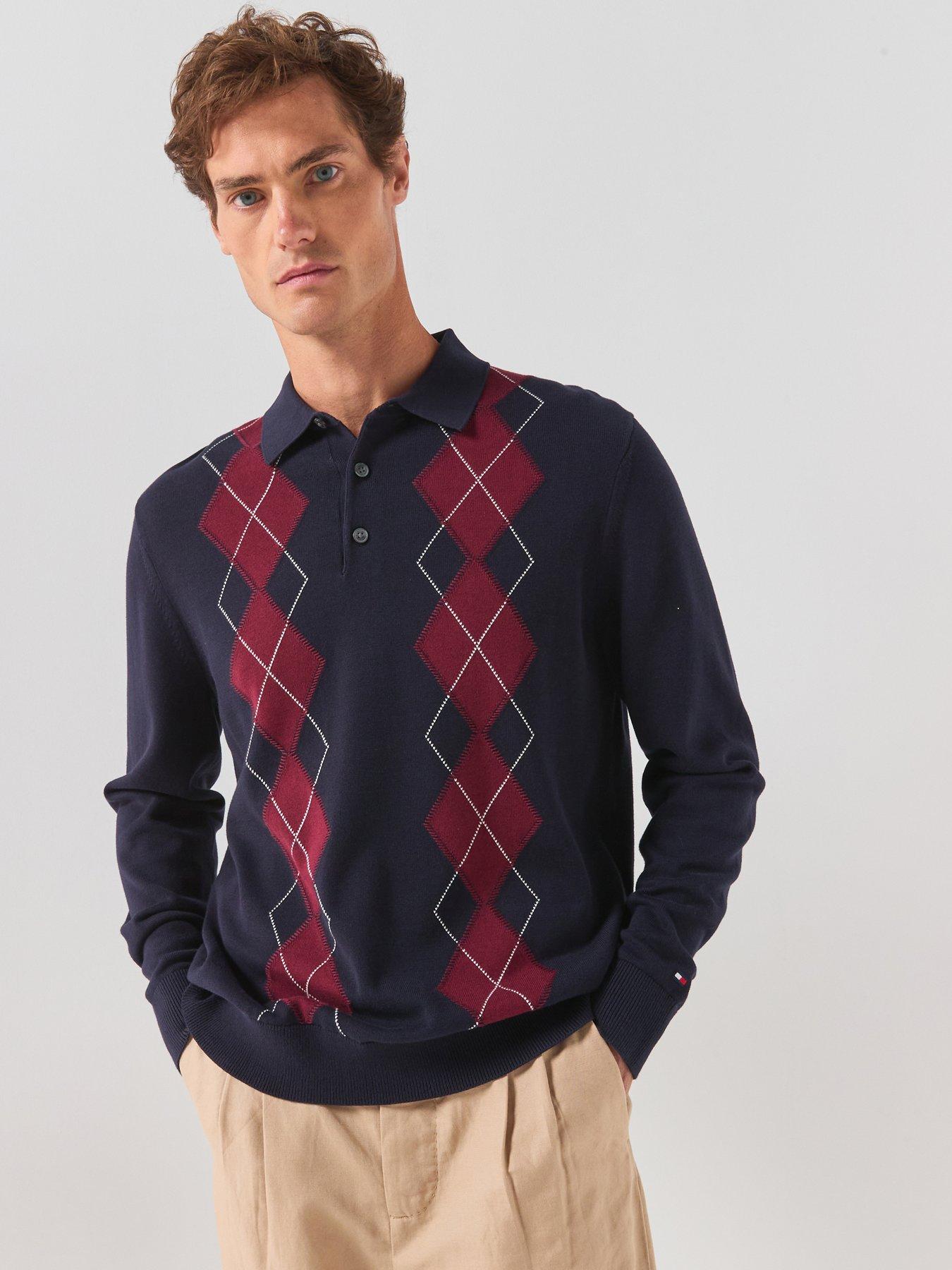 Tommy Hilfiger Long Sleeve Polo Shirt Checks Blue Dark Blue size L - Image 4