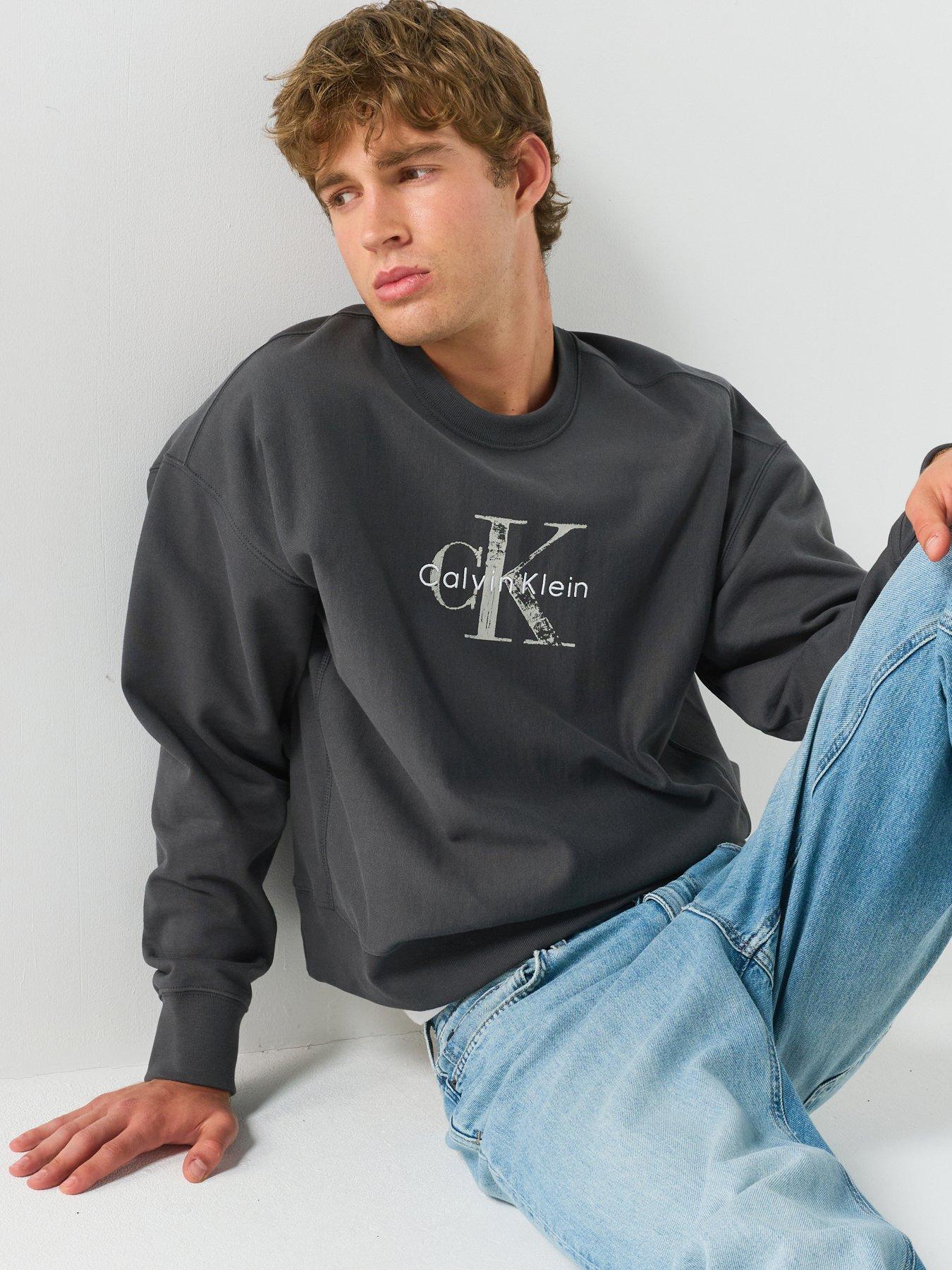 Calvin Klein Jeans Premium Terry Painted Monologo Crew Sweat - Grey