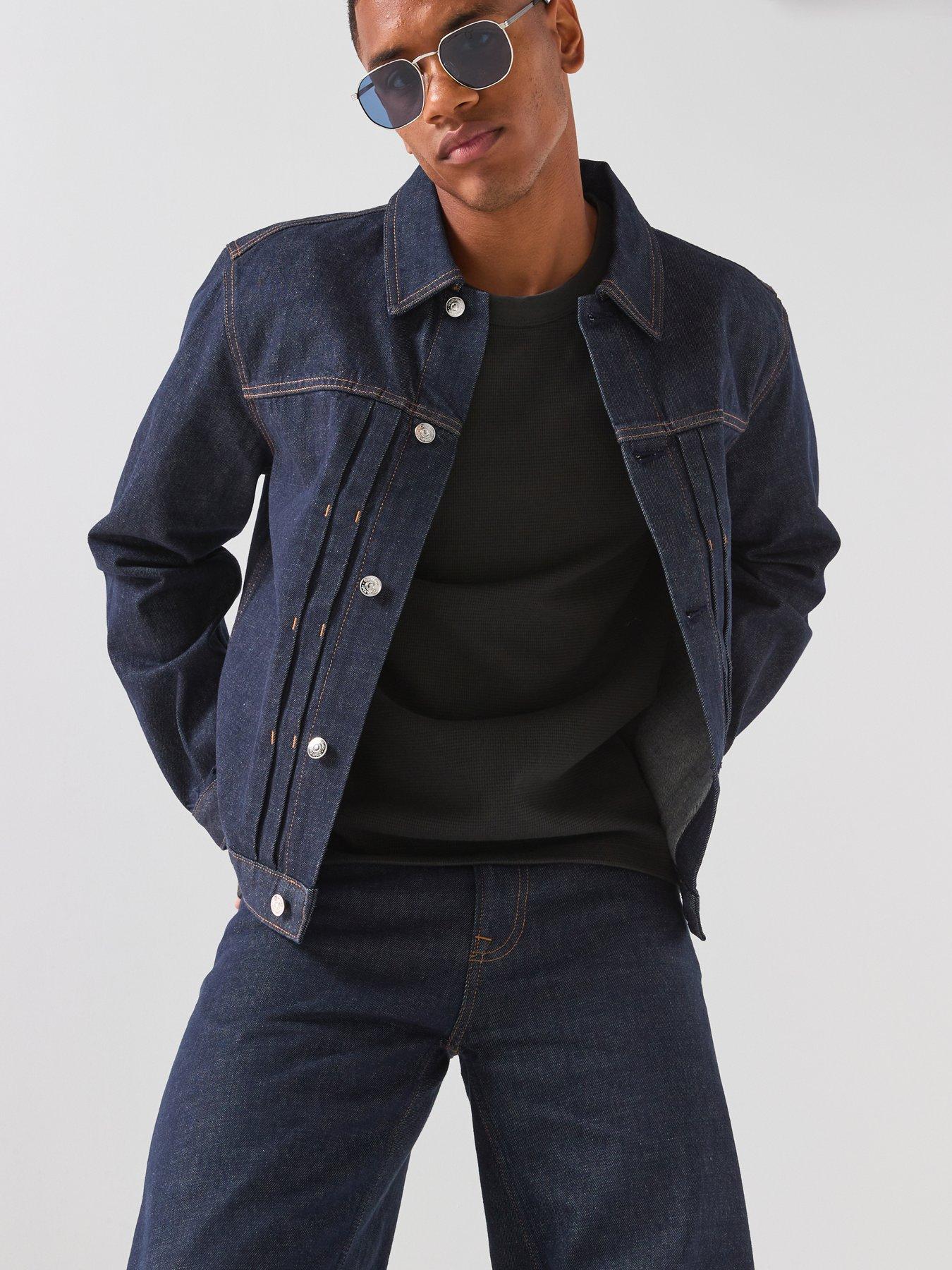Image 1 of 6 of Calvin Klein Jeans Pleated Classic Denim Trucker - Dark Blue