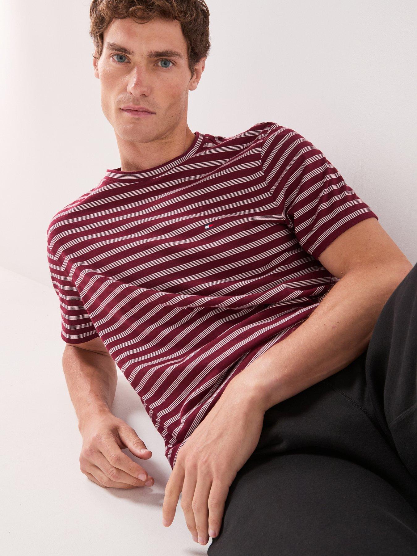 Image 1 of 6 of Tommy Hilfiger Regular Fit Essential Flag Logo Striped T-shirt - Red
