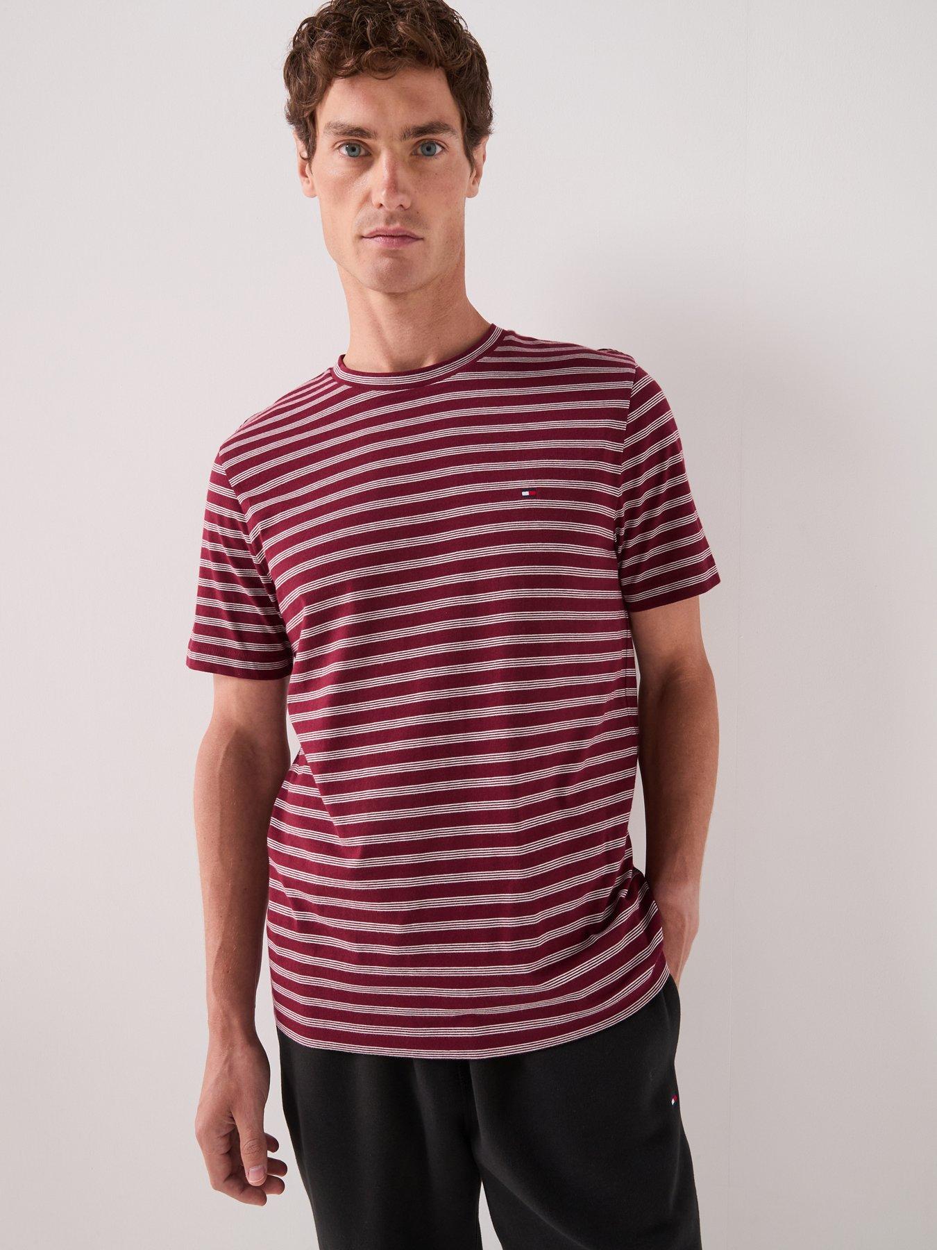 Image 6 of 6 of Tommy Hilfiger Regular Fit Essential Flag Logo Striped T-shirt - Red