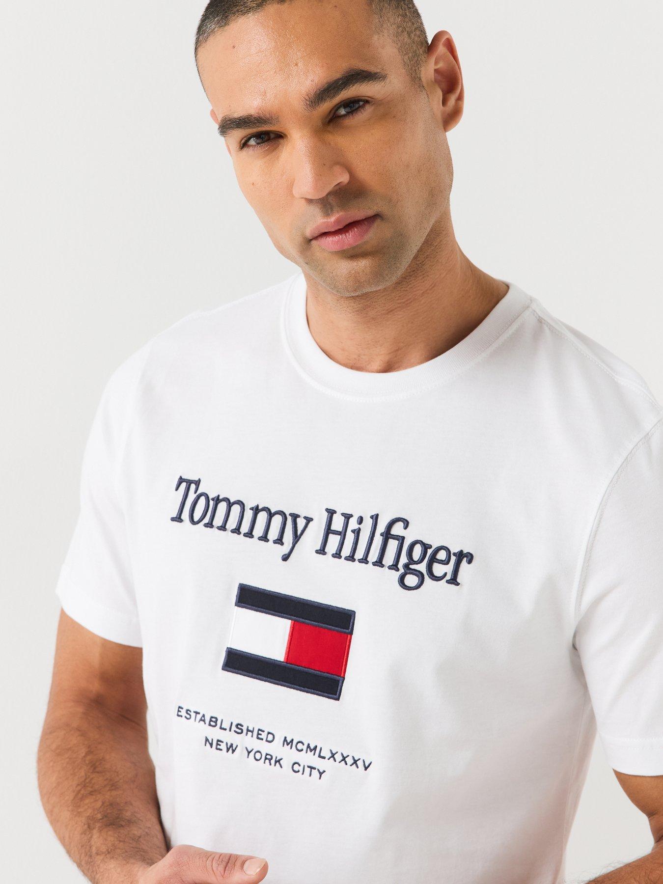 Image 4 of 6 of Tommy Hilfiger Mens Embroidered Logo Regular Fit T-Shirt - White