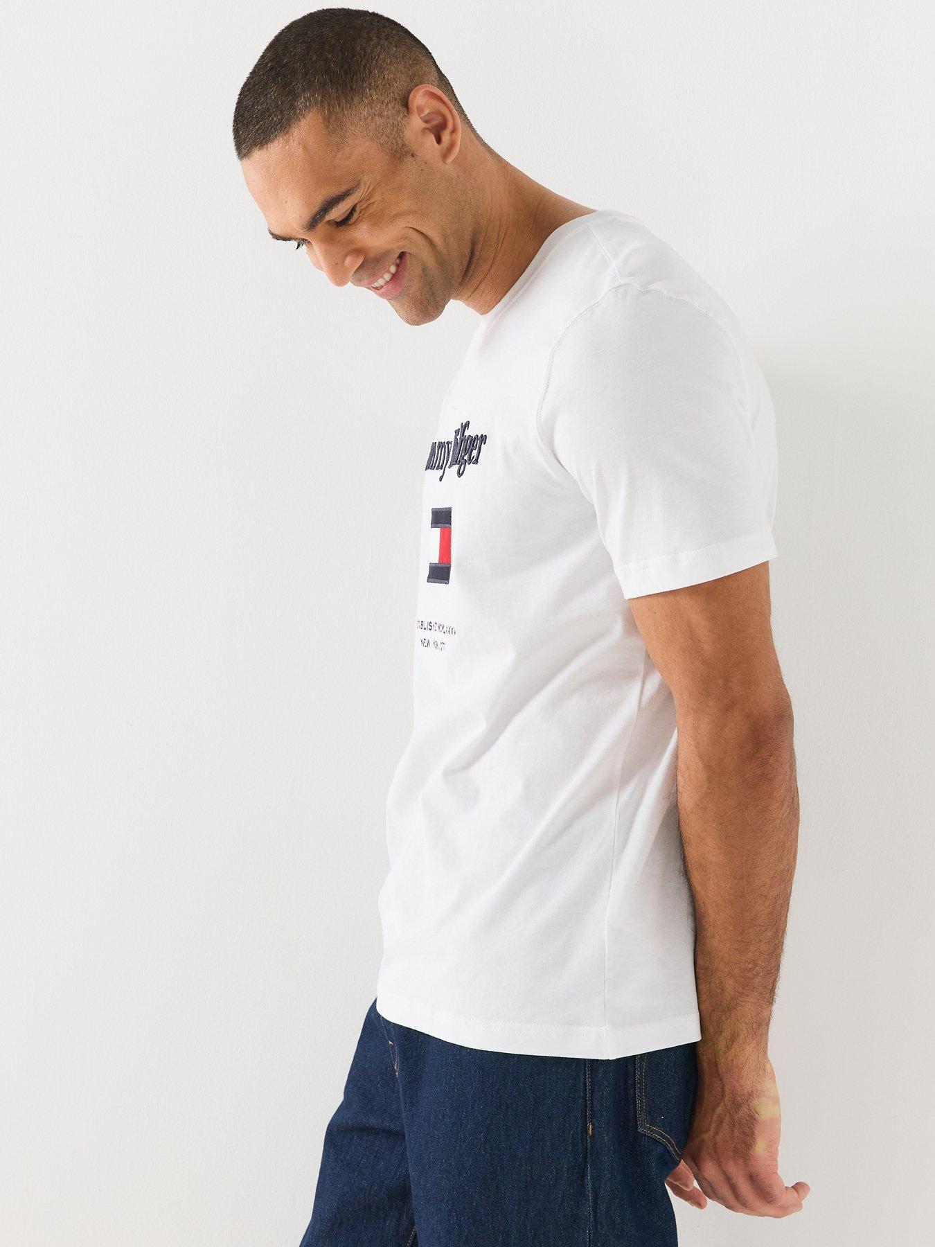 Image 5 of 6 of Tommy Hilfiger Mens Embroidered Logo Regular Fit T-Shirt - White