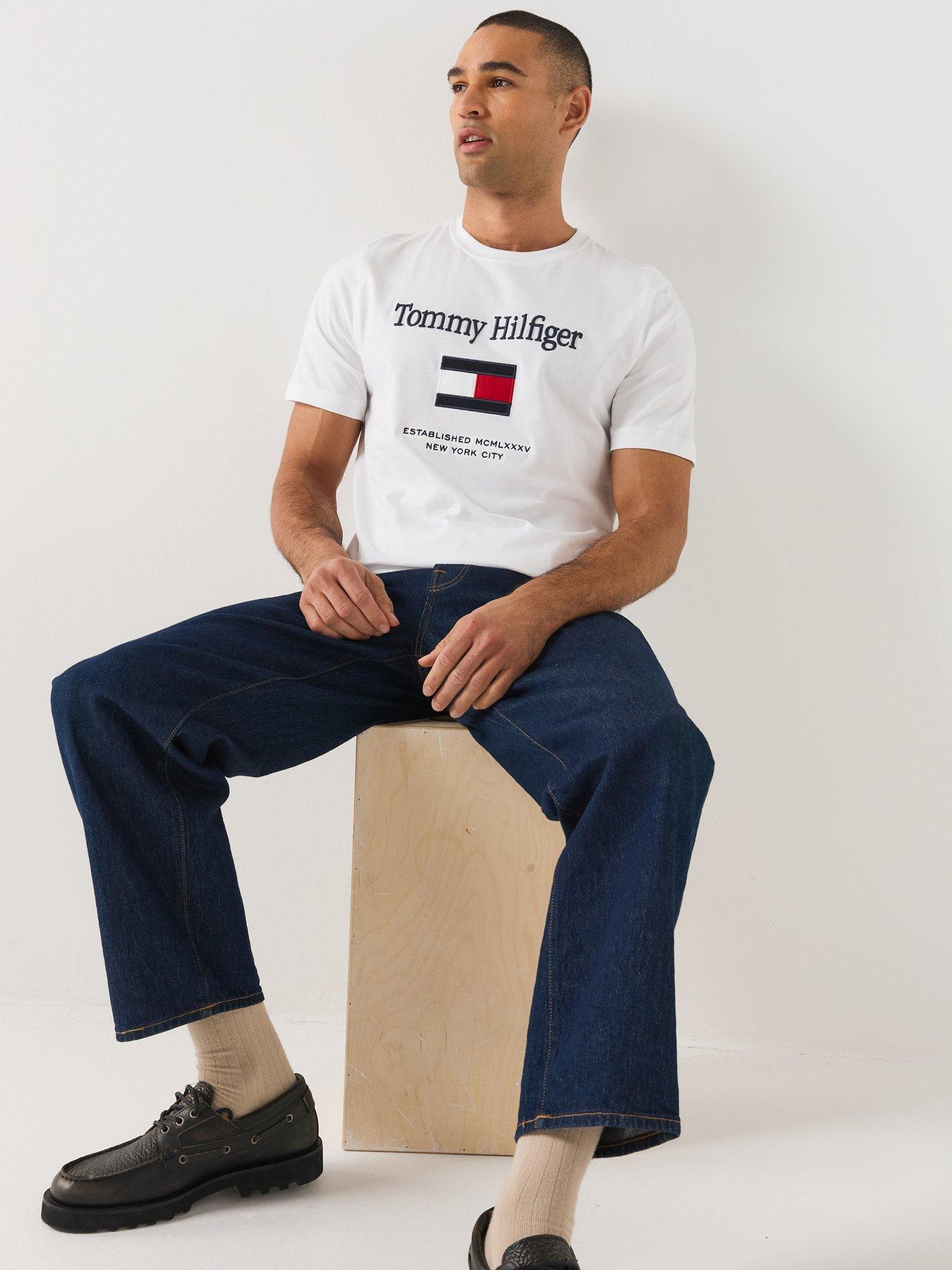 Image 6 of 6 of Tommy Hilfiger Mens Embroidered Logo Regular Fit T-Shirt - White