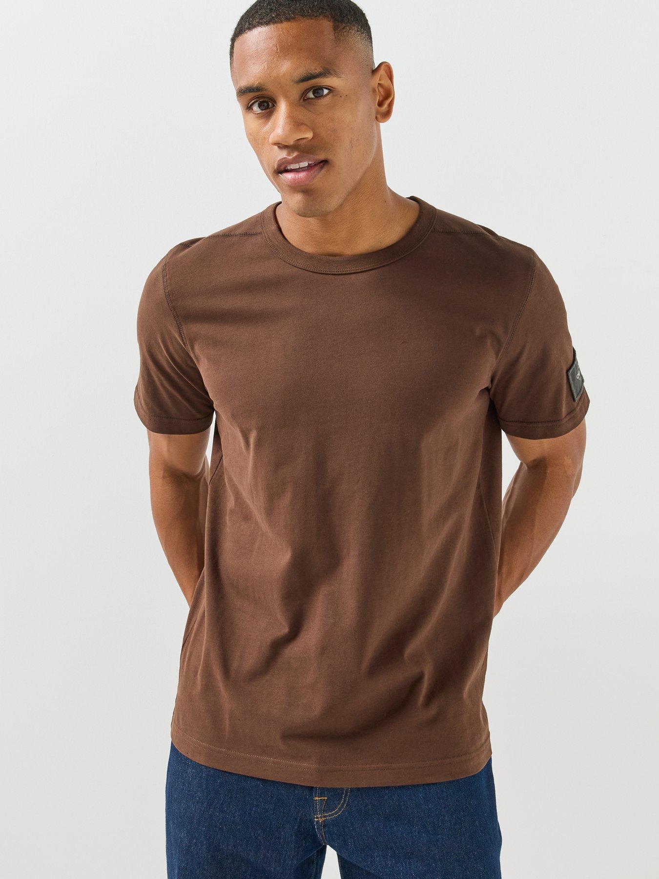 Image 1 of 5 of Calvin Klein Jeans Mens Classic Sueded Jersey Badge T-Shirt - Brown