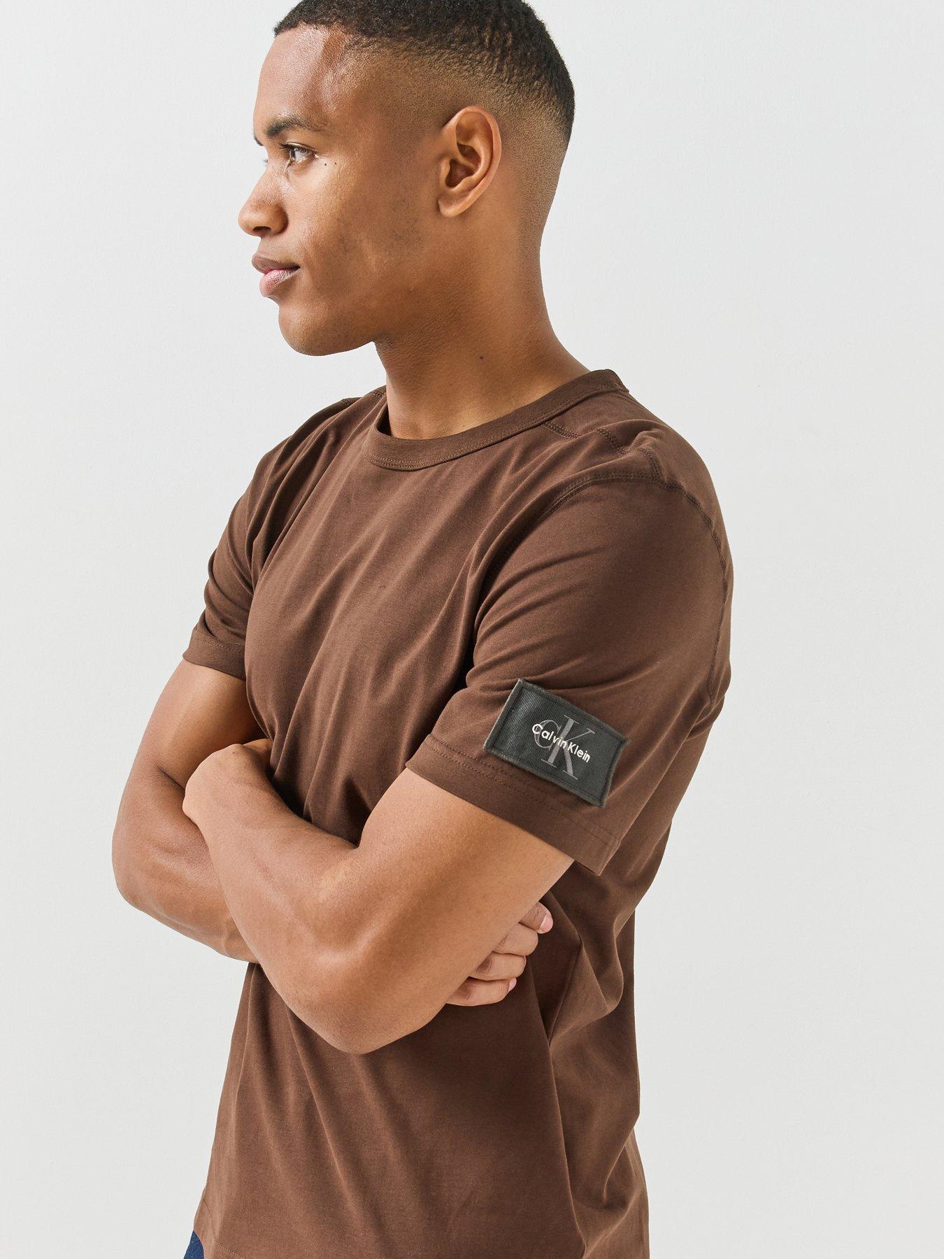Image 4 of 5 of Calvin Klein Jeans Mens Classic Sueded Jersey Badge T-Shirt - Brown