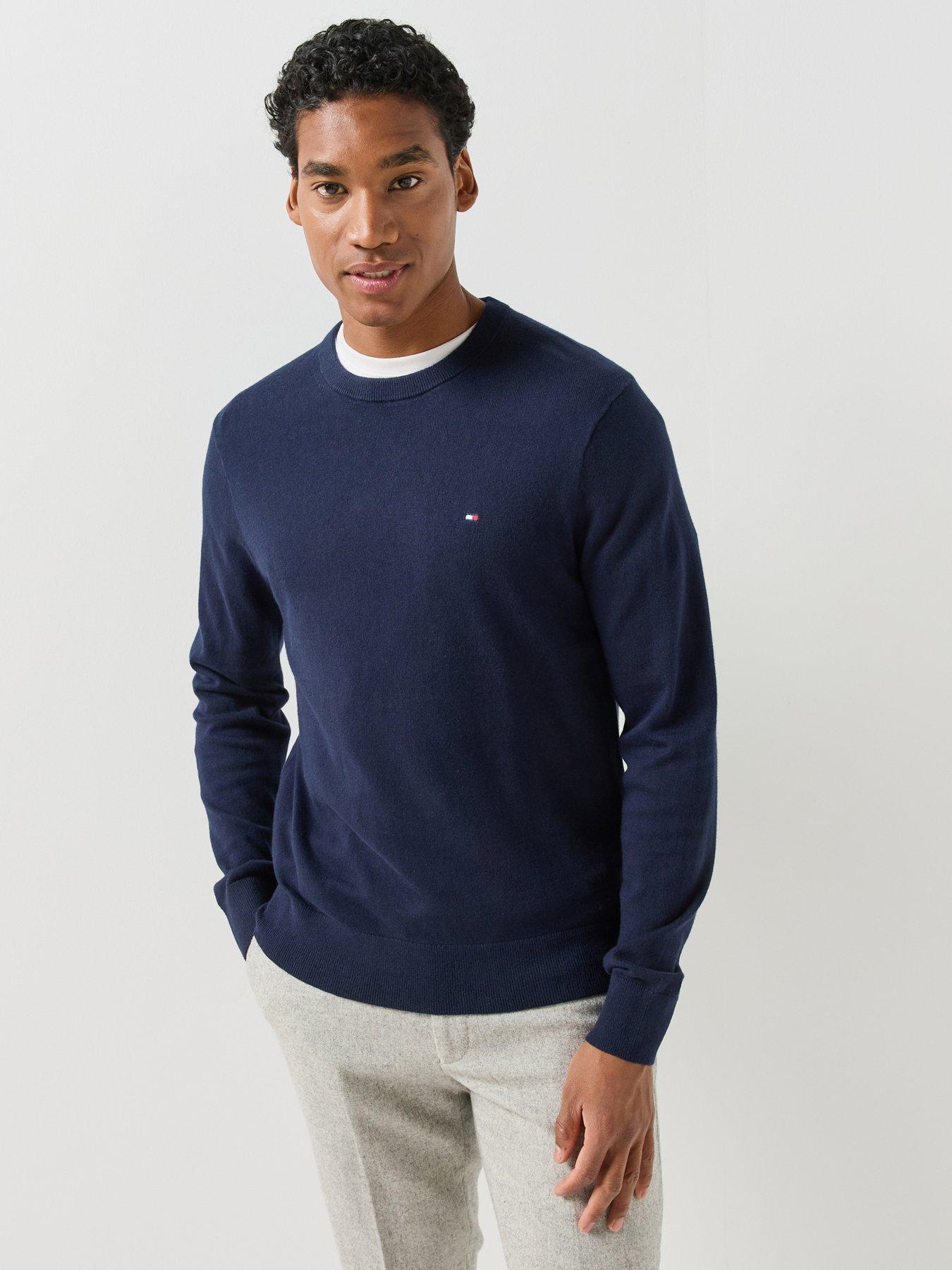 Tommy Hilfiger Organic Cotton Cashmere Mens Crew Sweater - Blue - Size Medium - Image 7