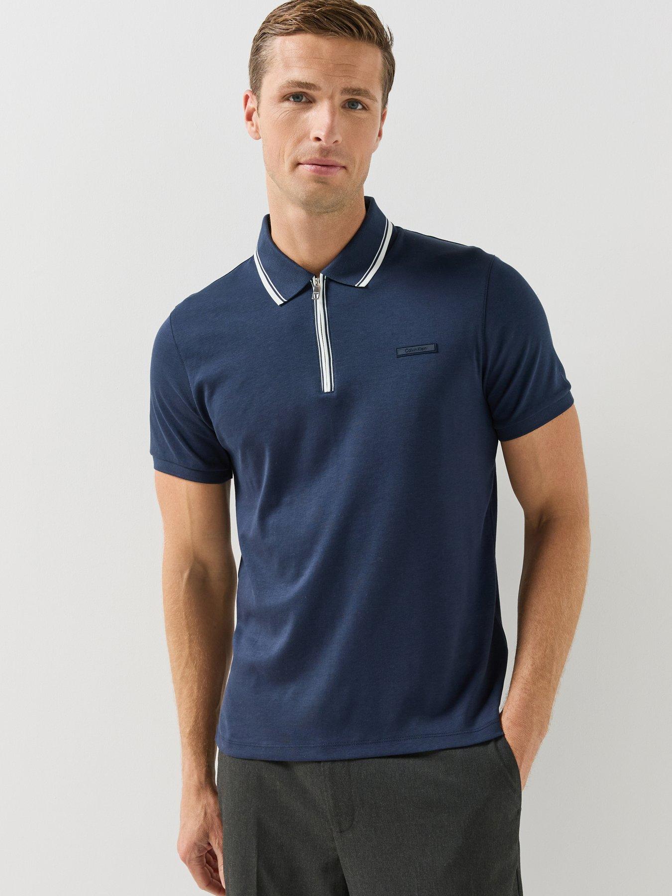 Image 1 of 5 of Calvin Klein Mens Supima Tipped Quarter-Zip Polo Shirt - Black
