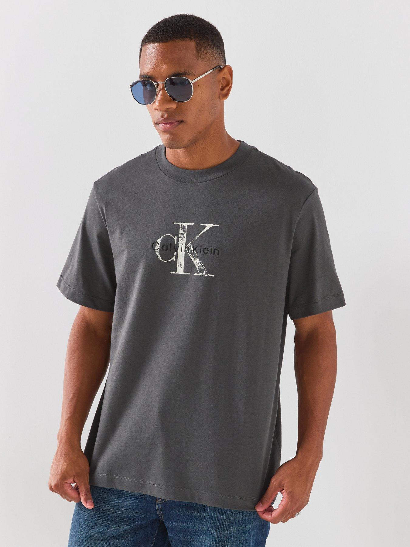Calvin Klein Jeans 20s Distressed Monologo T-Shirt, Grey, Size Xl, Men