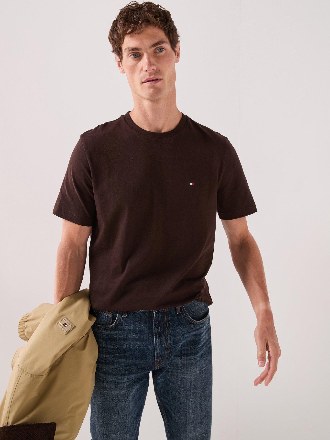 Tommy Hilfiger Regular Fit Essenital Flag Logo T-shirt, Brown, Size L, Men