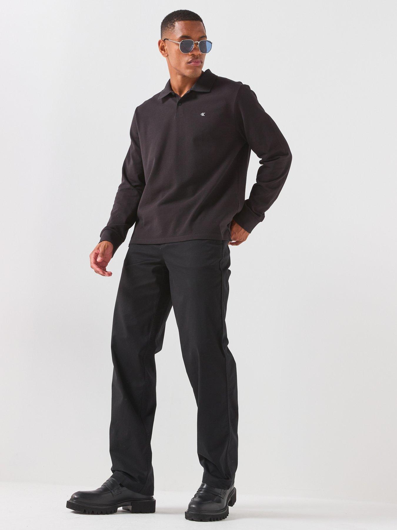Image 3 of 6 of Calvin Klein Jeans Long Sleeve Casual Pique Polo Shirt - Black